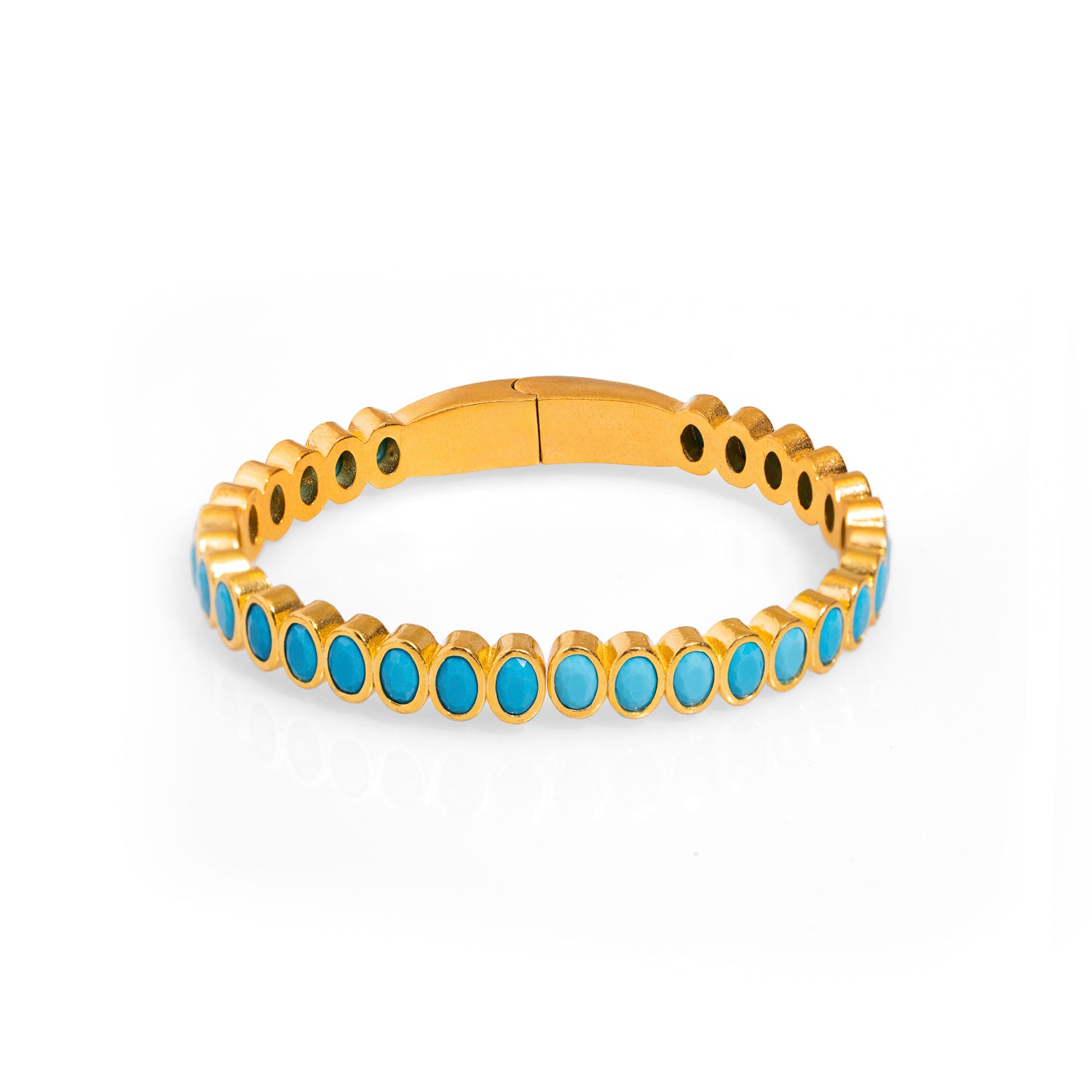 Gold-Plated Bangle Bracelet with Turquoise Teardrop Stones for a Touch of Radiant Elegance