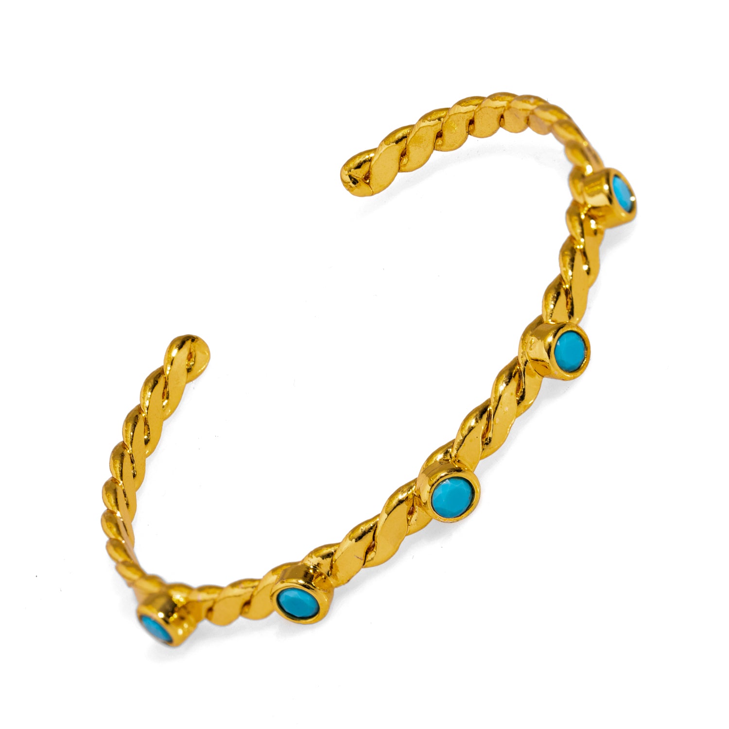 Gold-Plated Twisted Cuff Bracelet with Turquoise Stones for a Refined, Timeless Style