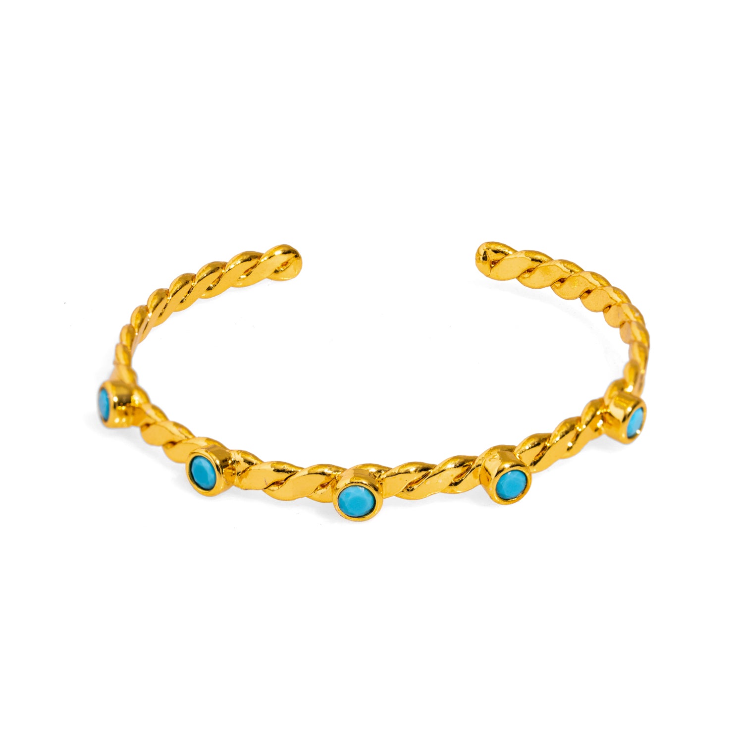 24K Gold-Plated Twisted Cuff Bracelet with Delicate Turquoise Stones for Elegant Charm