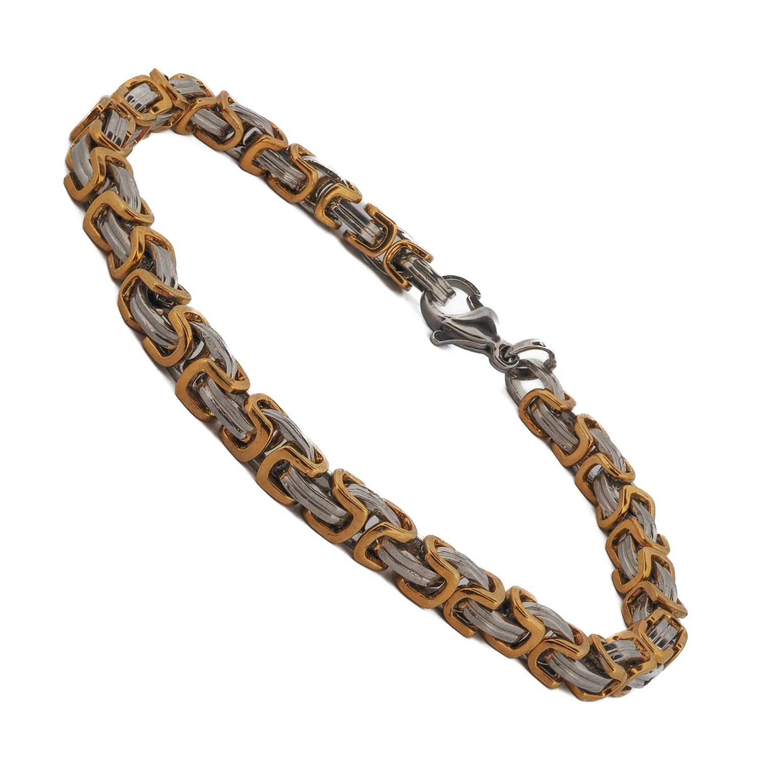 Close-up of a two-tone chain bracelet for men, blending contemporary design with a luxurious feel.