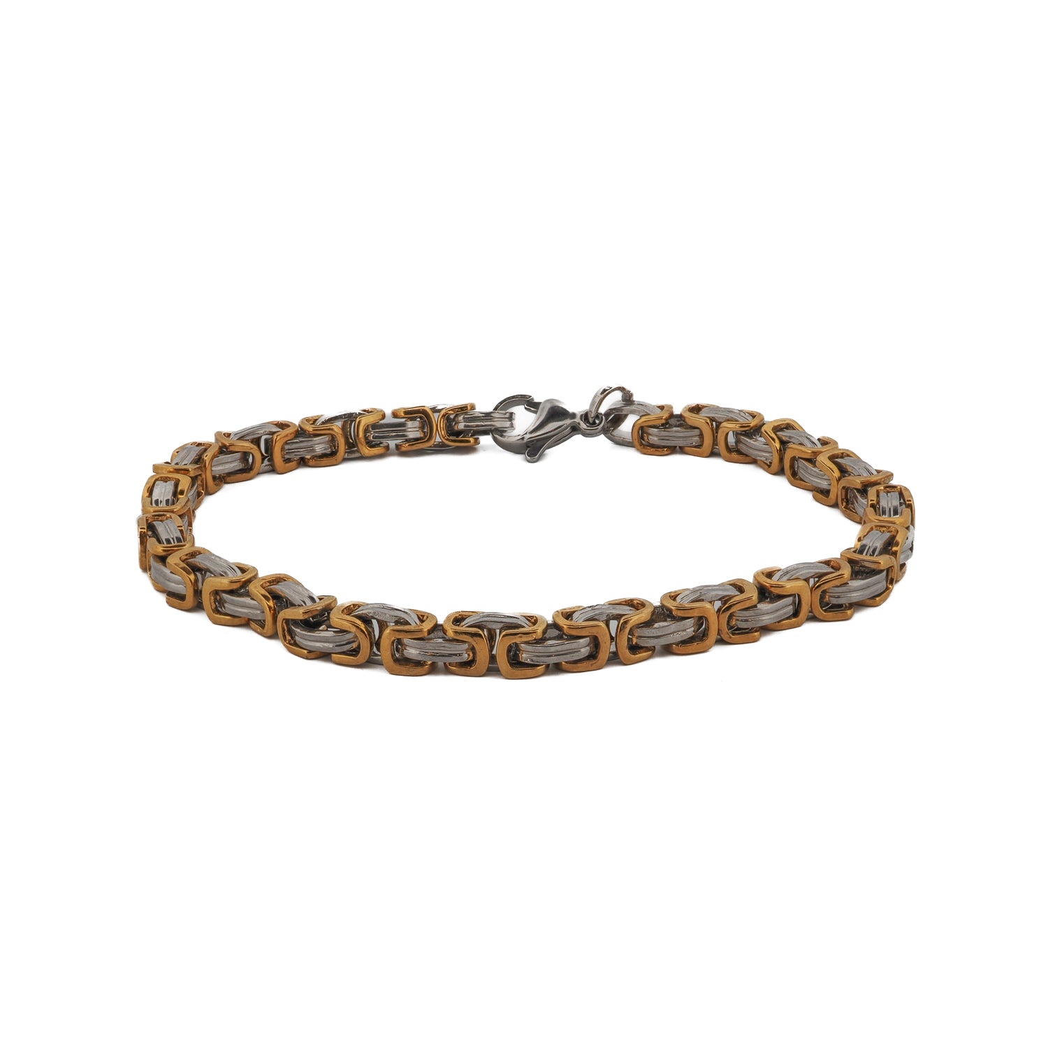 Two Color Design Bold Chain Men's Bracelet with silver and gold tones in a stainless steel bold chain design.