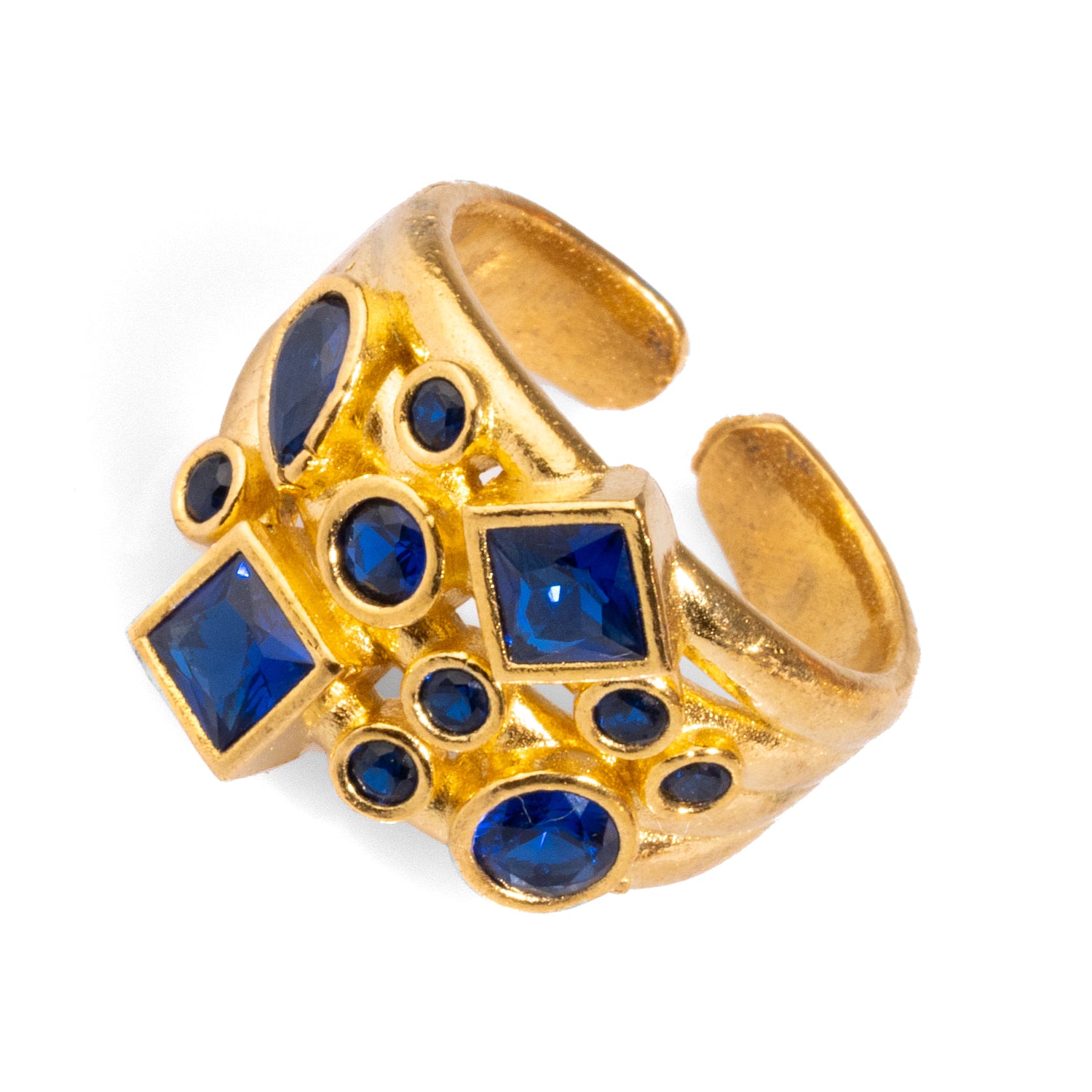 Sapphire Stone Design and 24k Gold Adjustable Statement Ring for Timeless Elegance