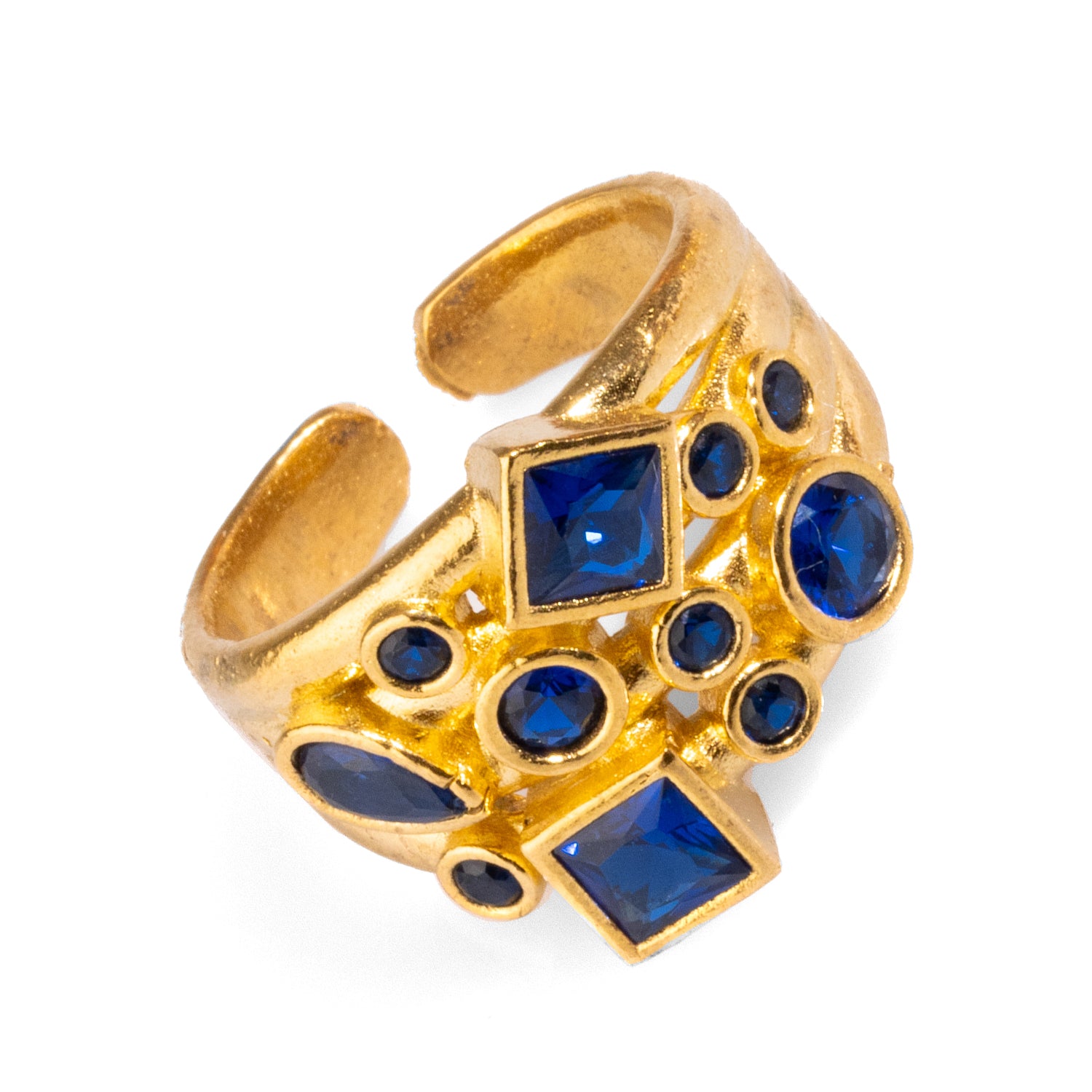 Unique Sapphire Stone and Gold Adjustable Ring for a Chic and Glamorous Look