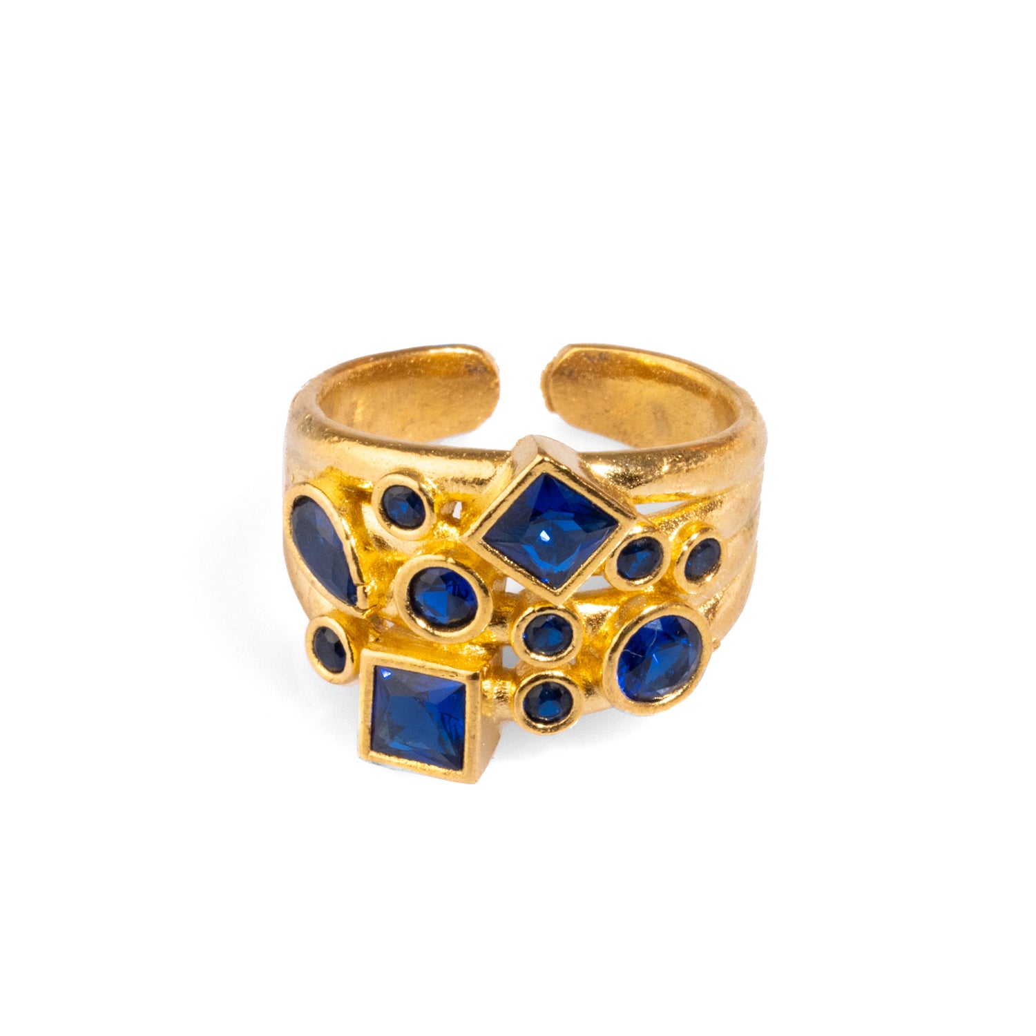 Elegant Sapphire Stone & Gold Adjustable Statement Ring for Cocktail Parties and Special Occasions