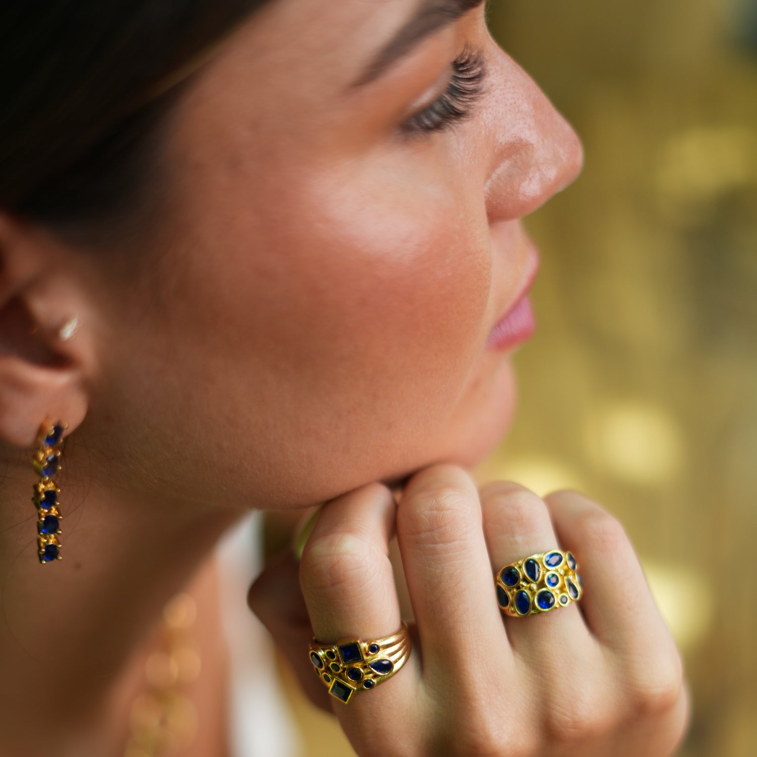 Adjustable Sapphire & Gold Statement Ring with Asymmetrical Design for Bold Fashion