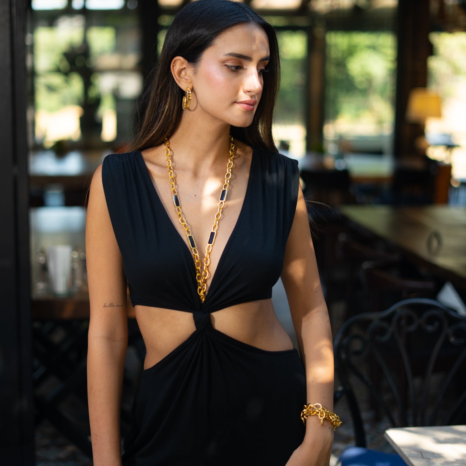 Versatile Glow Black Cat Eye Gold Long Necklace