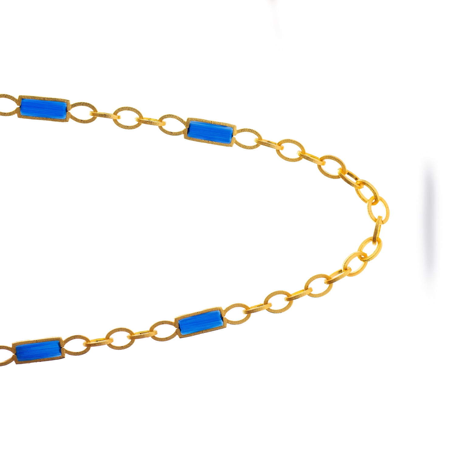 Versatile Glow Blue Cat Eye Gold Long Necklace