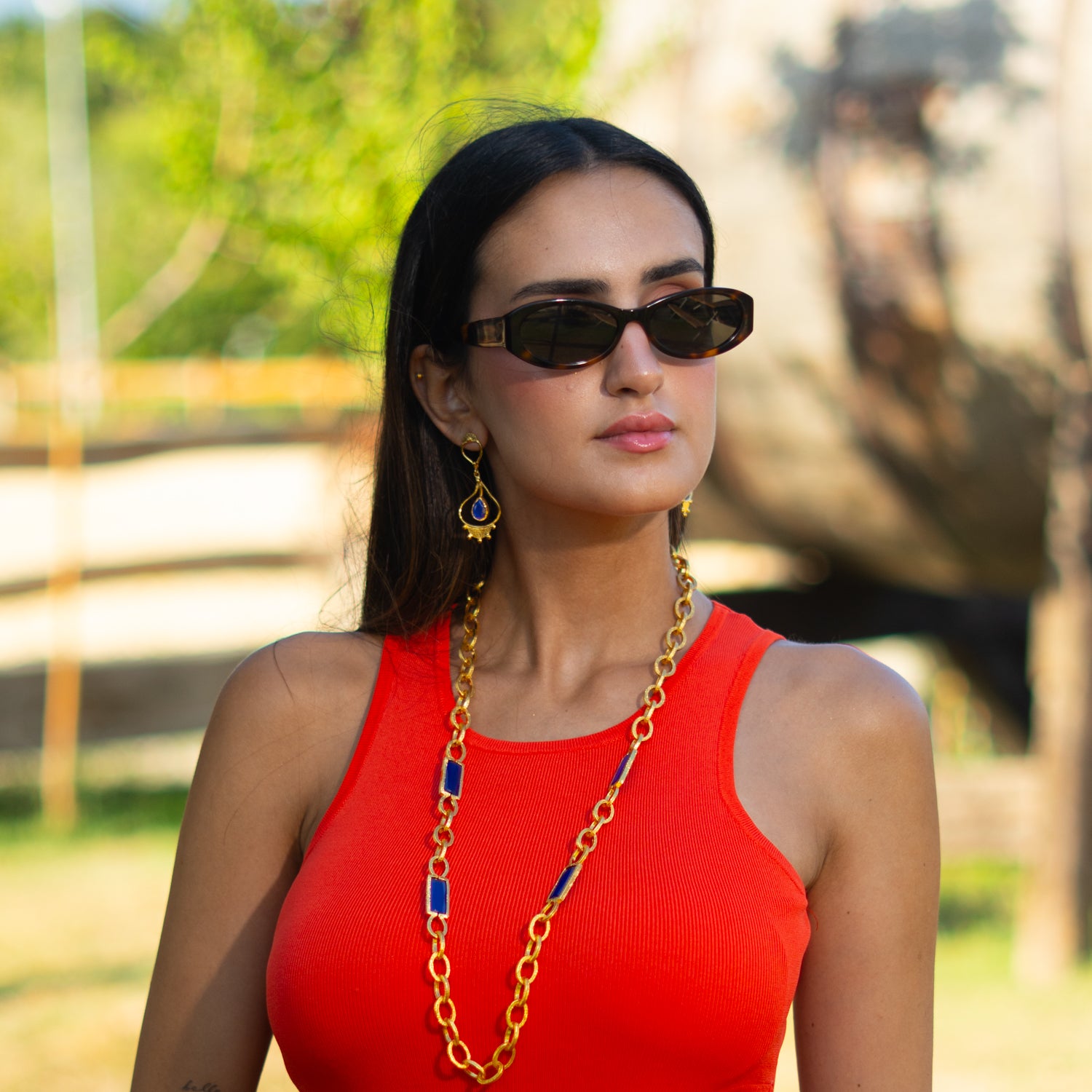Versatile Glow Blue Cat Eye Gold Long Necklace