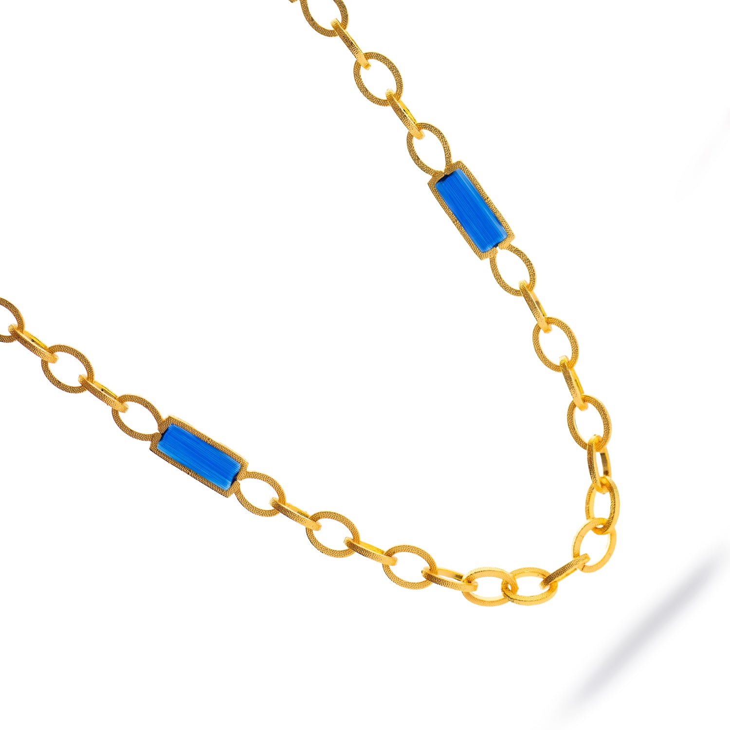 Versatile Glow Blue Cat Eye Gold Long Necklace