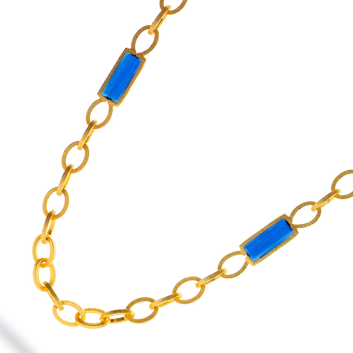 Versatile Glow Blue Cat Eye Gold Long Necklace