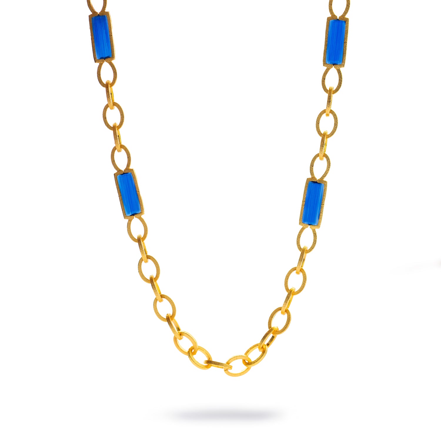 Versatile Glow Blue Cat Eye Gold Long Necklace
