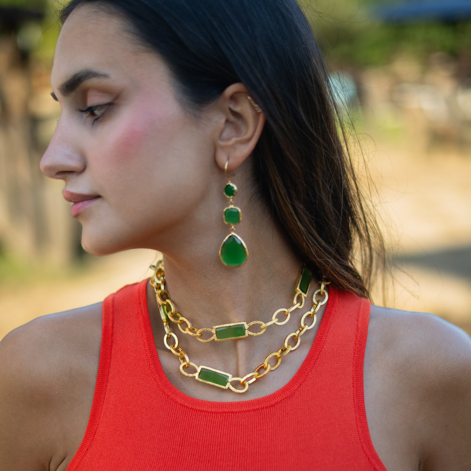 Versatile Glow Green Cat Eye Gold Long Necklace