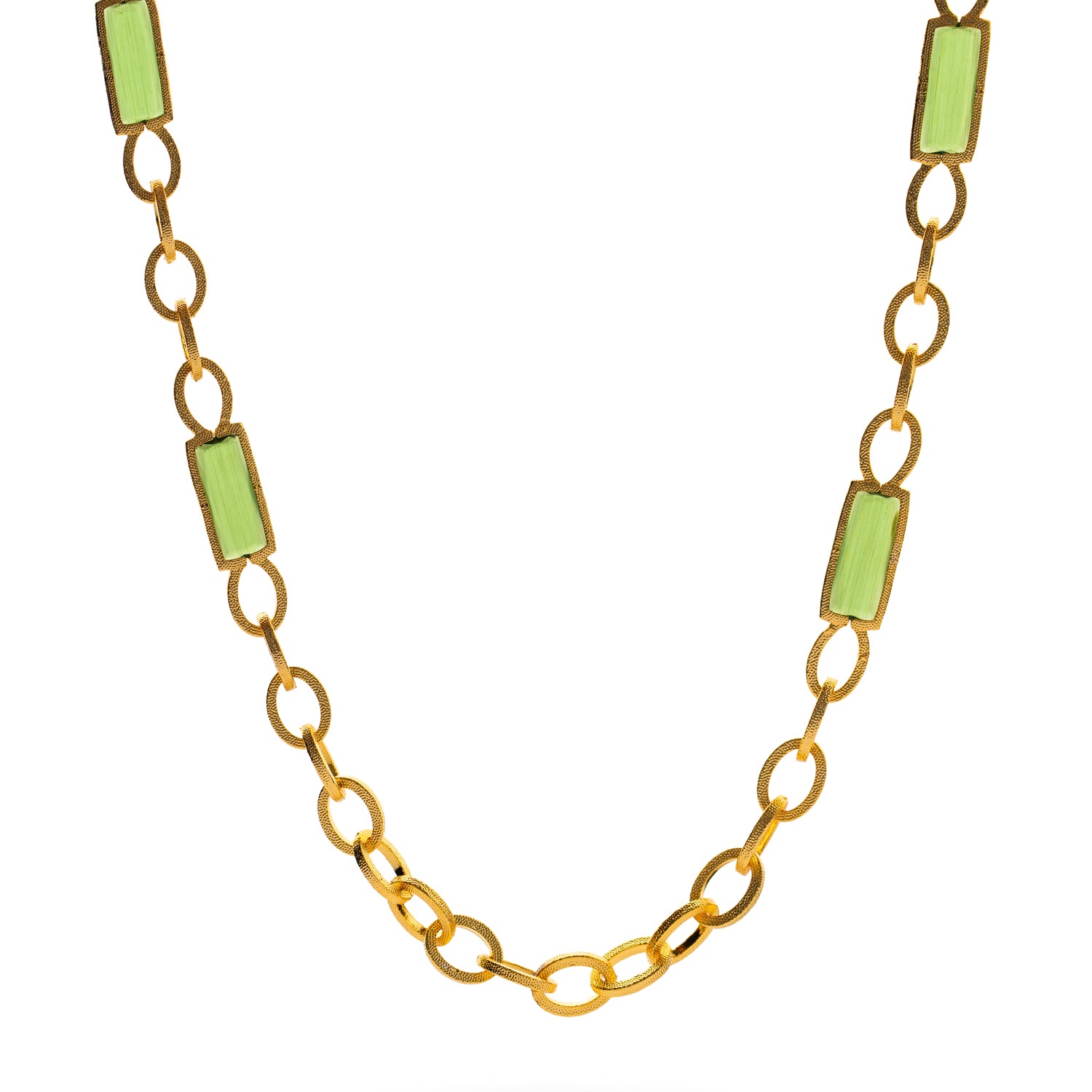 Versatile Glow Green Cat Eye Gold Long Necklace