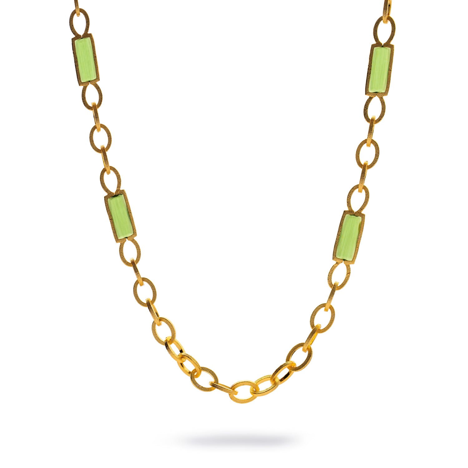 Versatile Glow Green Cat Eye Gold Long Necklace
