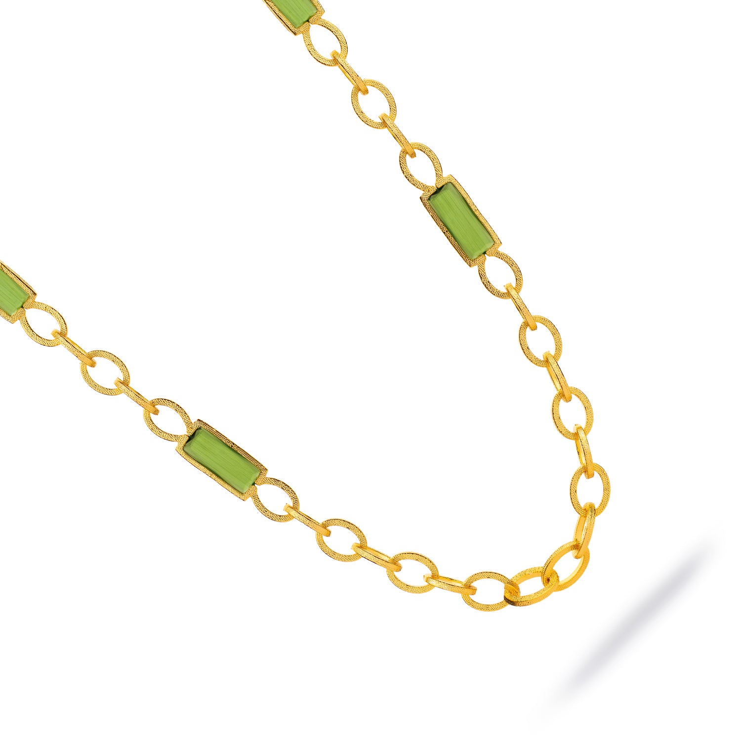 Versatile Glow Green Cat Eye Gold Long Necklace