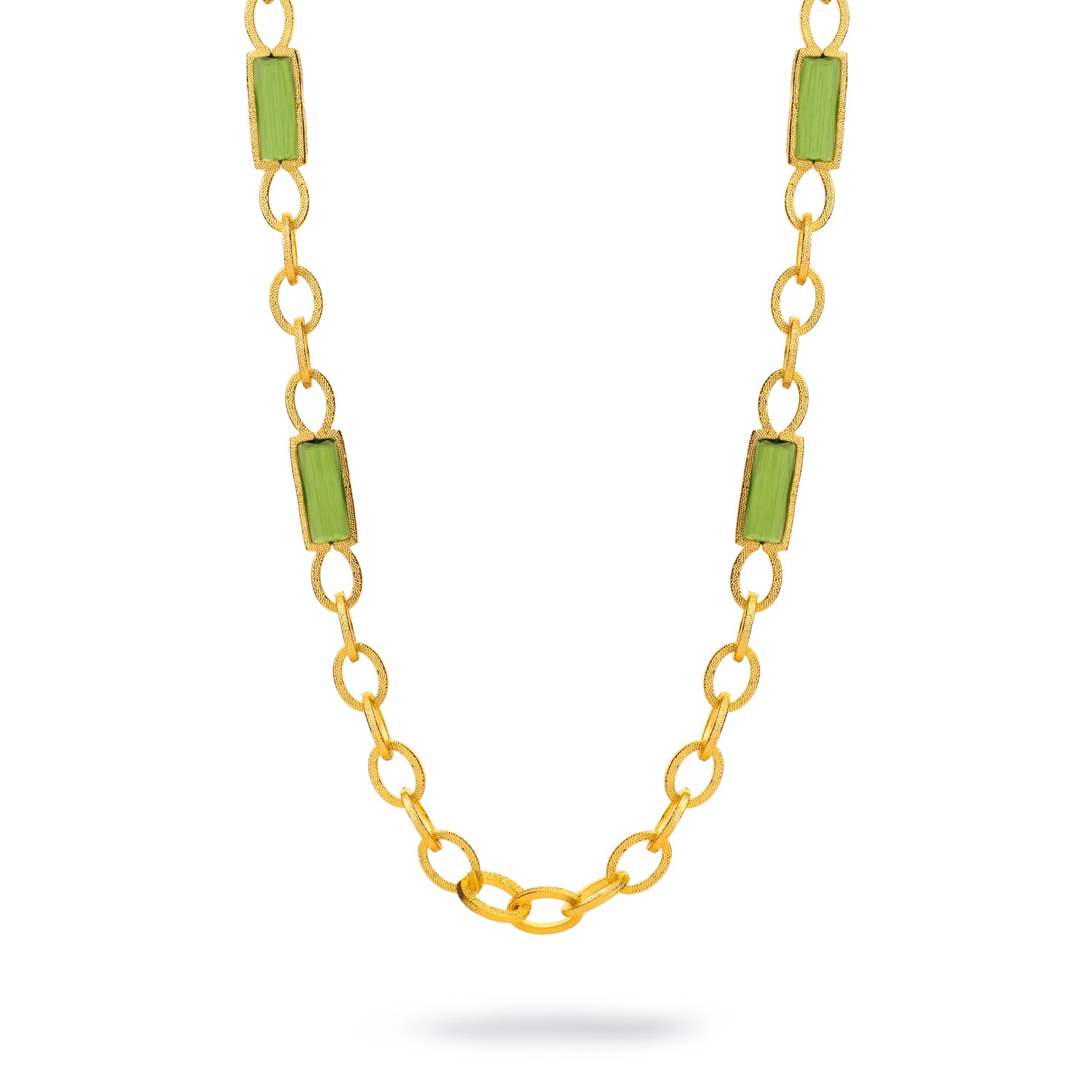 Versatile Glow Green Cat Eye Gold Long Necklace