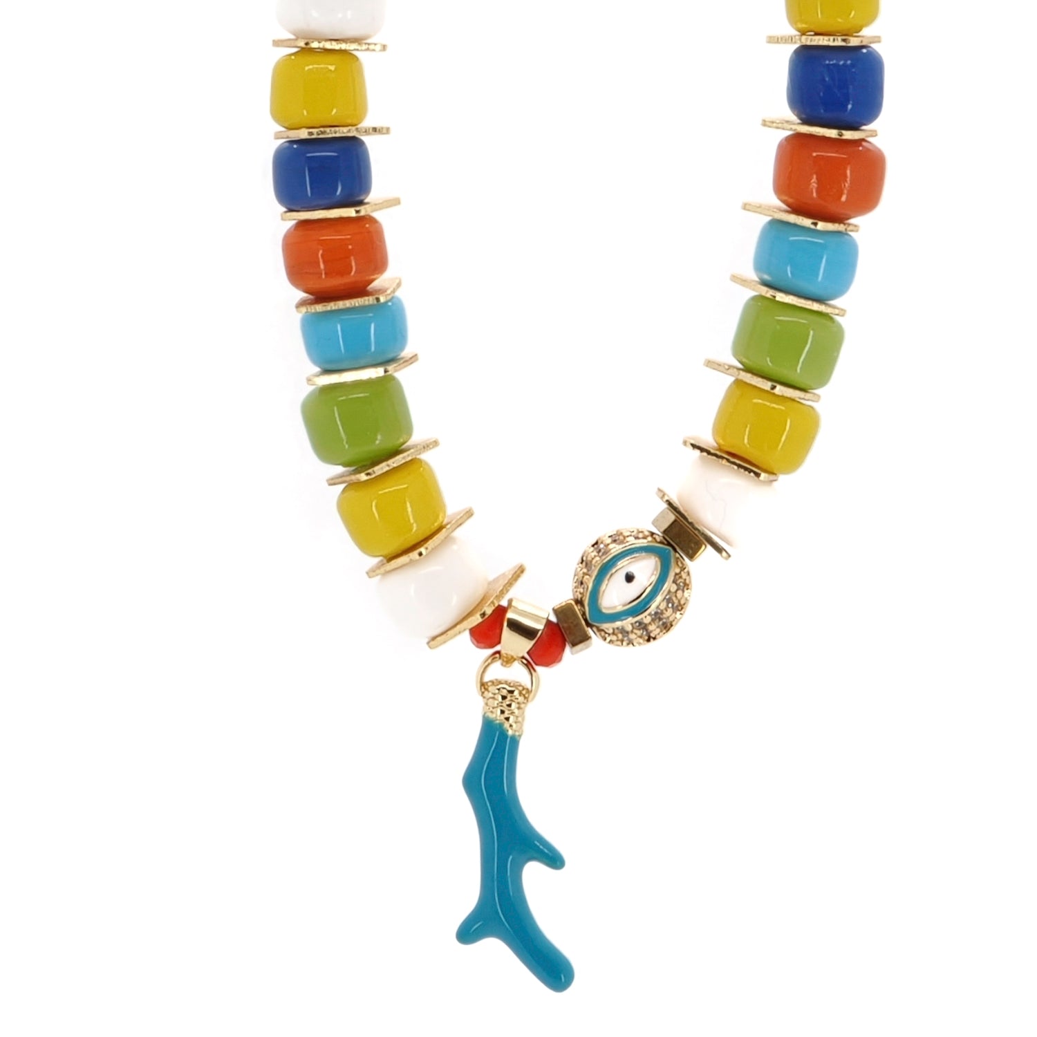 Handmade Mystic Energy Multicolor Evil Eye Choker Necklace with 18K Gold-Plated Enamel Charm and Zircon Stones