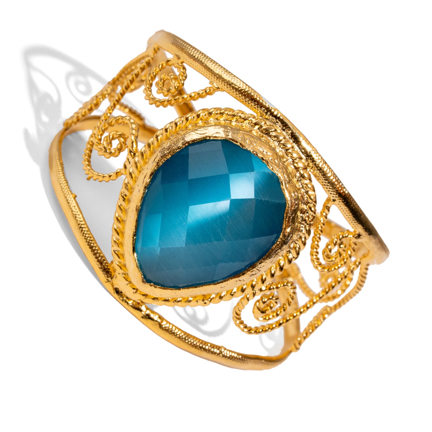 Vintage Blue Cat Eye Chunky Cuff Bracelet
