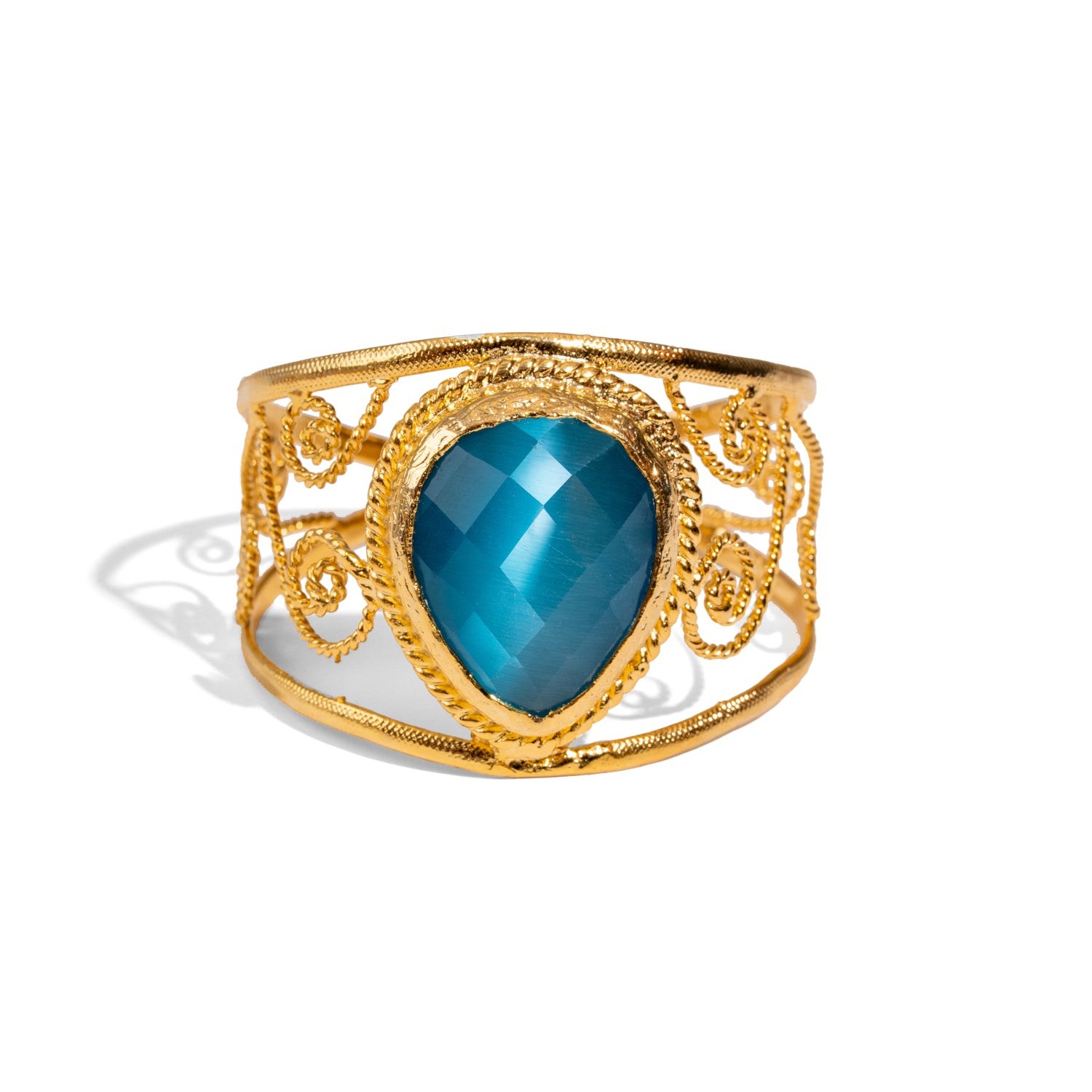 Vintage Blue Cat Eye Chunky Cuff Bracelet