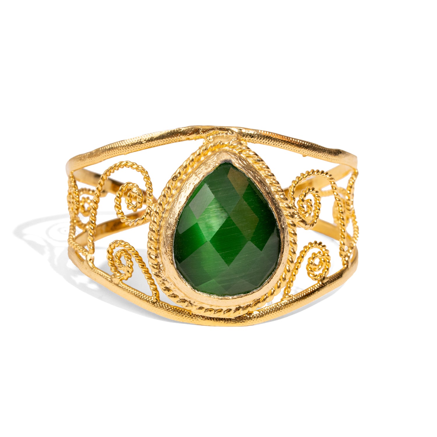 Vintage Green Cat Eye Chunky Cuff Bracelet