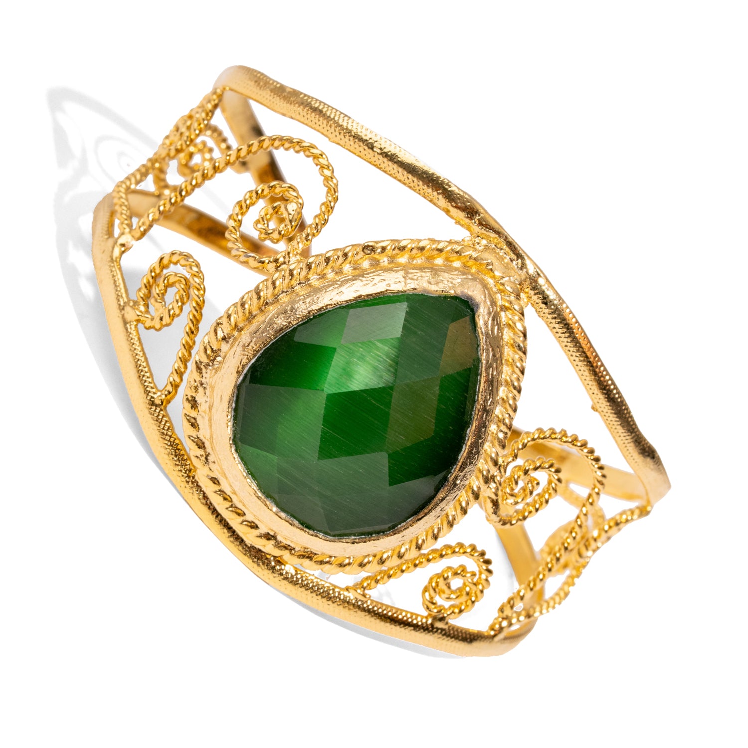 Vintage Green Cat Eye Chunky Cuff Bracelet