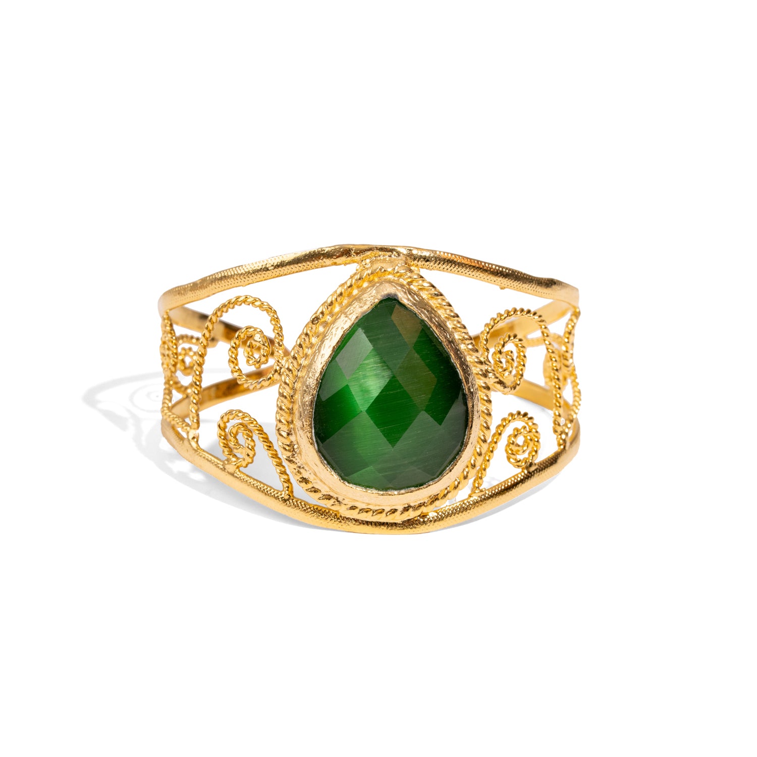 Vintage Green Cat Eye Chunky Cuff Bracelet