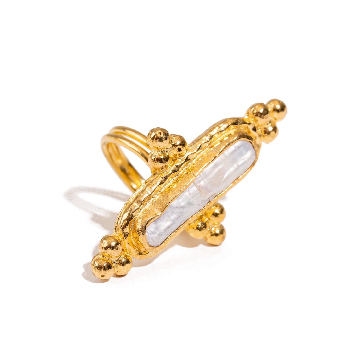Vintage Pearl Gold Statement Adjustable Ring