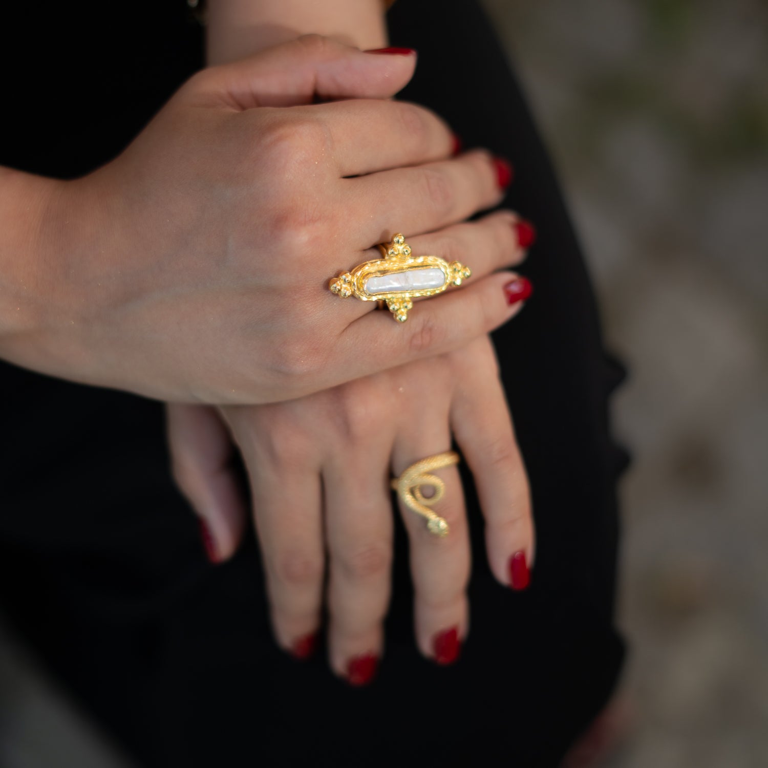 Vintage Pearl Gold Statement Adjustable Ring