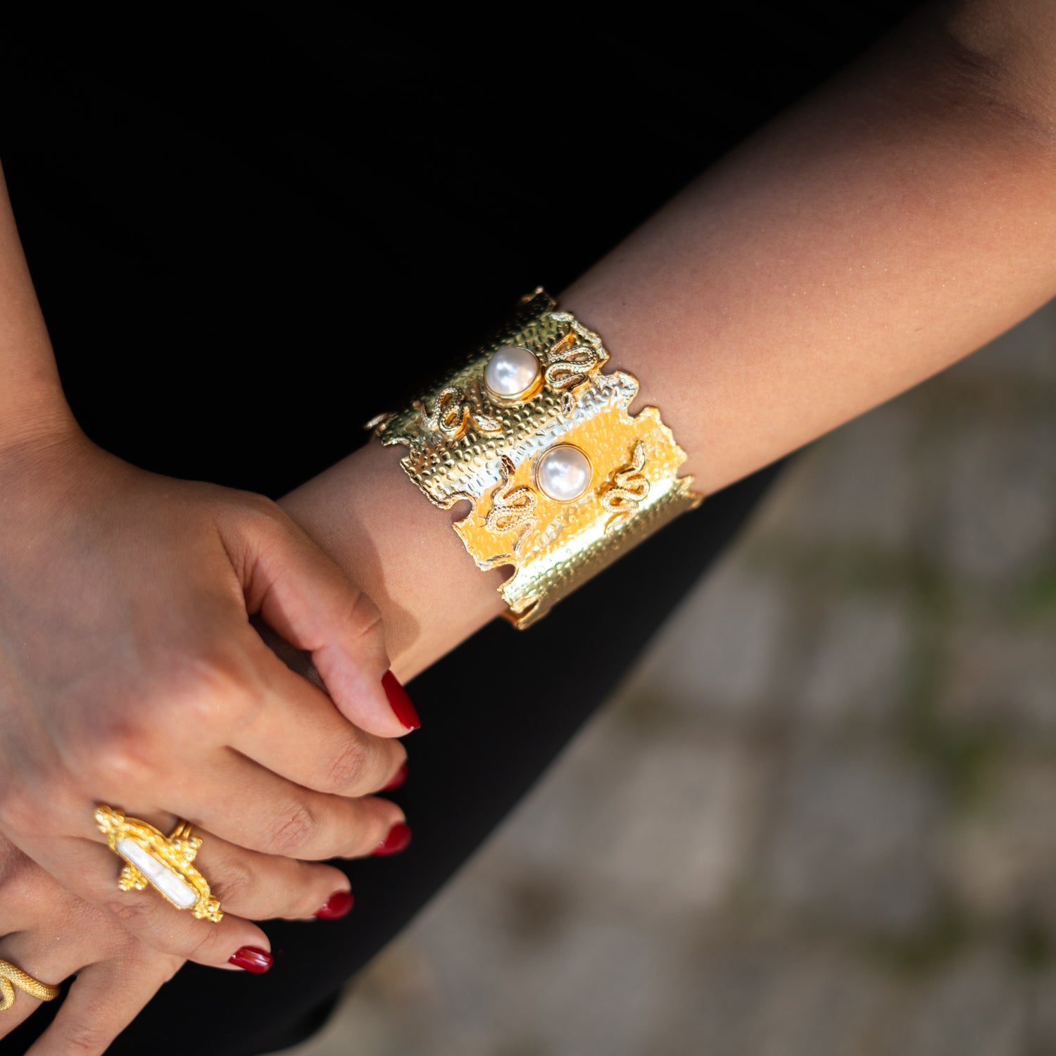 Vintage Pearl Gold Statement Adjustable Ring