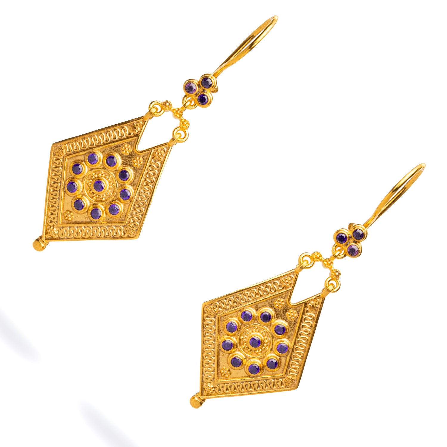 Handmade Vintage Style Dangle Earrings with 24K Gold and Amethyst Stones for Unique Charm