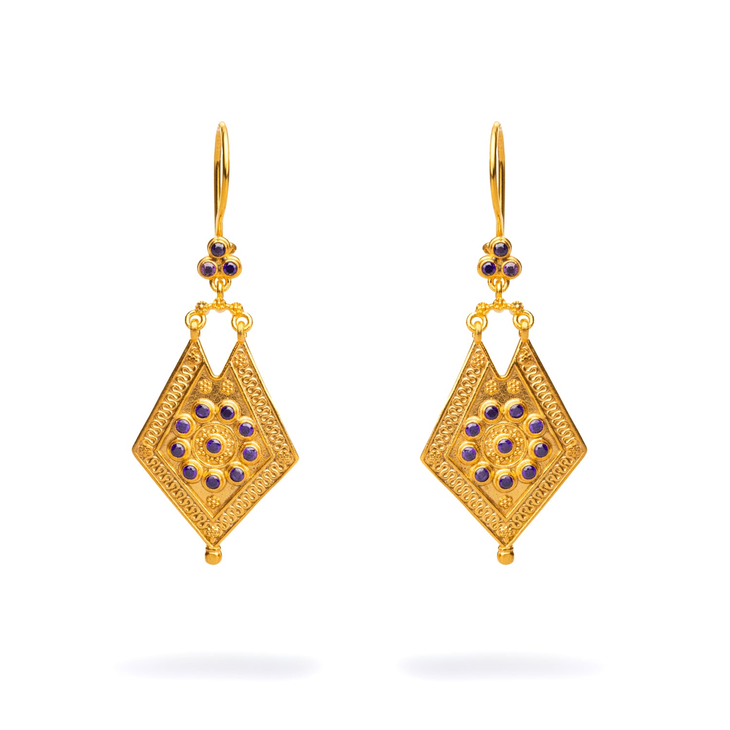 Gold-Plated Vintage-Inspired Earrings with Amethyst Stones for a Mystic Charm