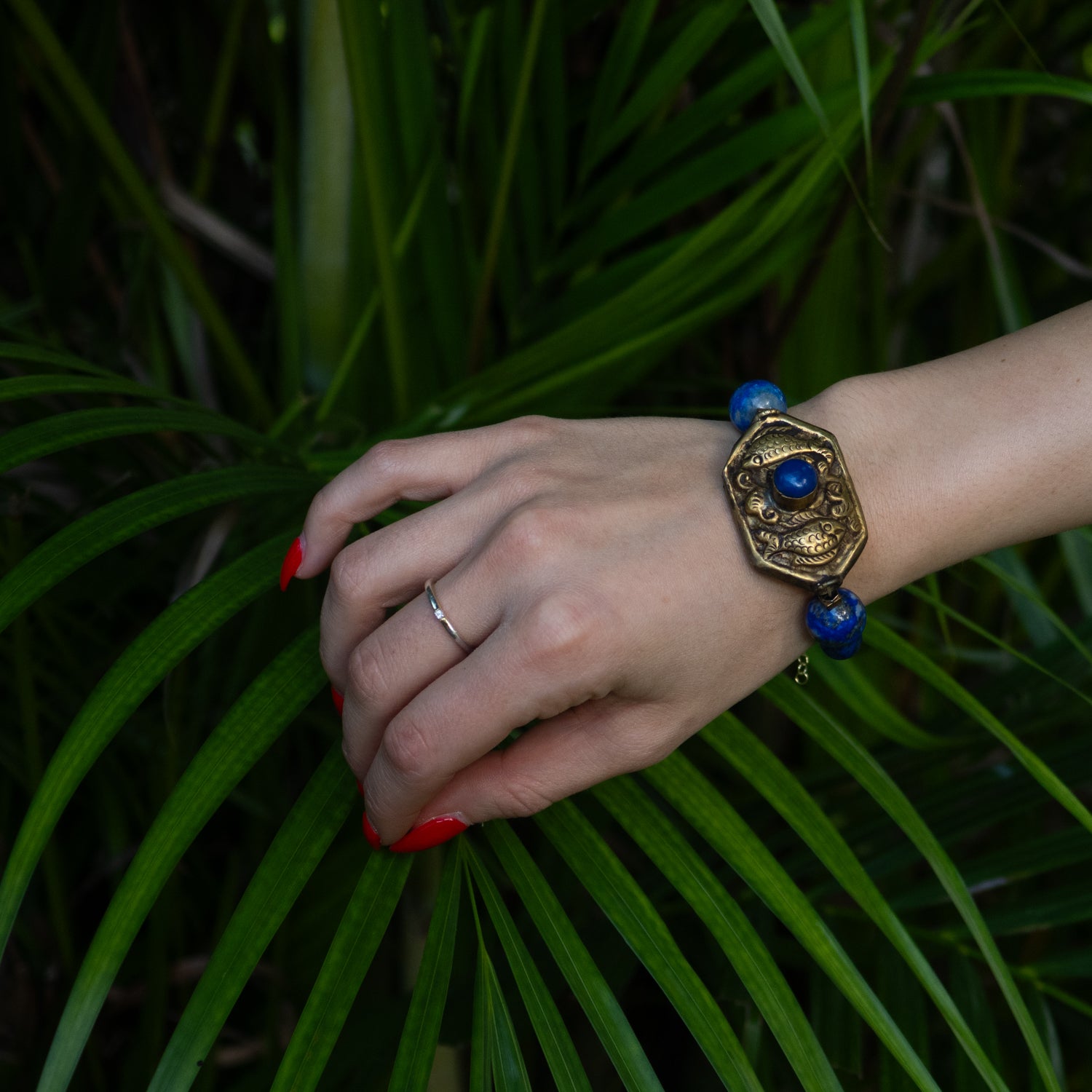 Vintage Style Nepal Fish & Lapis Bead Lapis Lazuli Beaded Bracelet