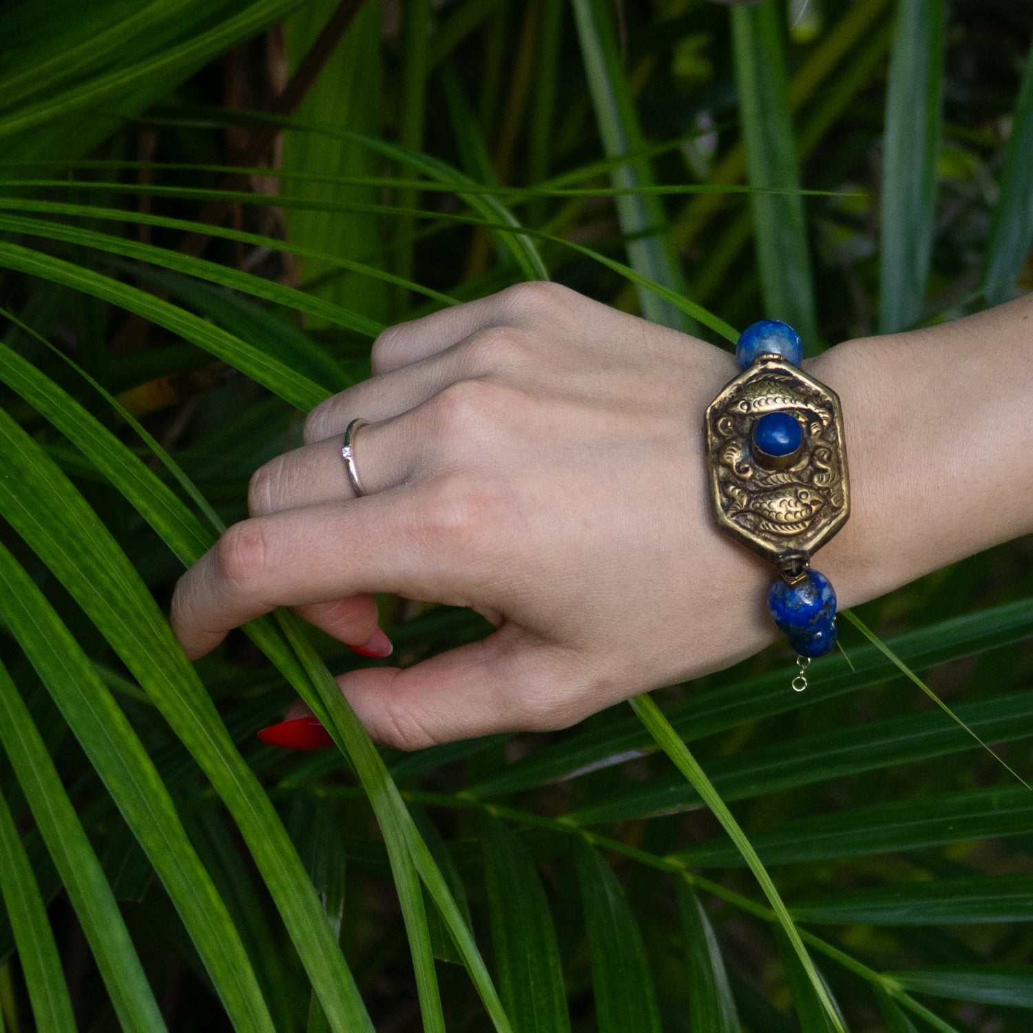 Vintage Style Nepal Fish & Lapis Bead Lapis Lazuli Beaded Bracelet