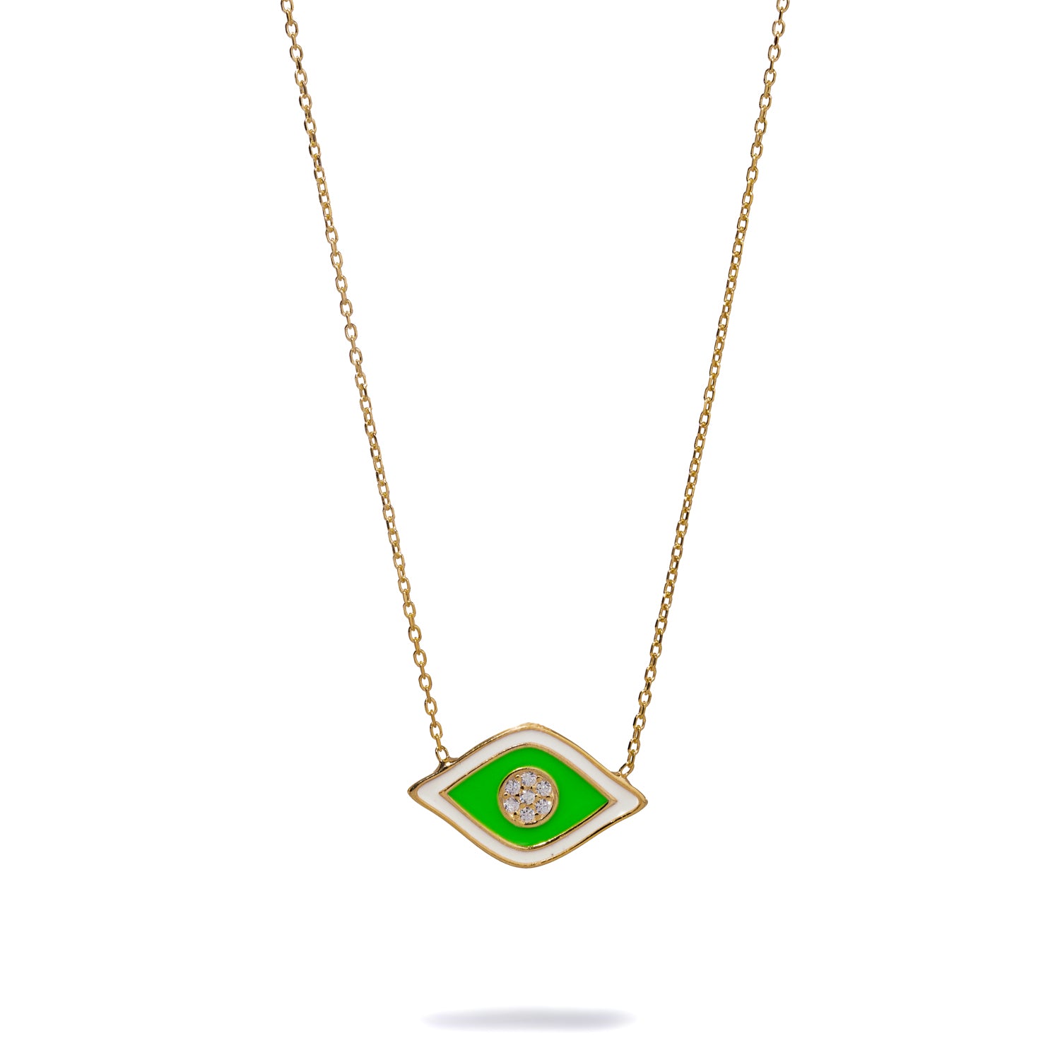 Gold Necklace with Enamel Evil Eye Pendant and Diamond for Good Fortune and Chic Style