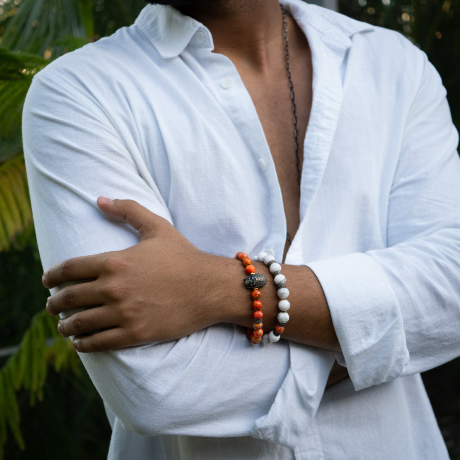 Warrior Soul Bronze Indian Chief & Jasper Beaded Bracelet Set