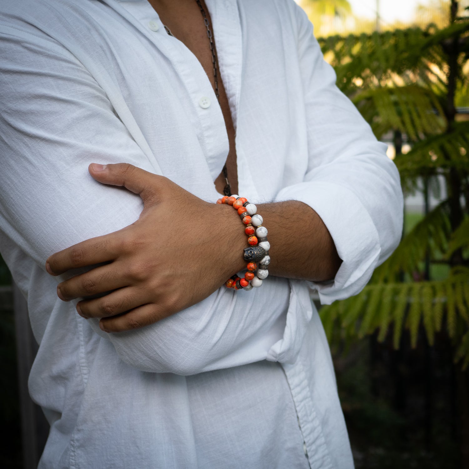 Warrior Soul Bronze Indian Chief & Jasper Beaded Bracelet Set