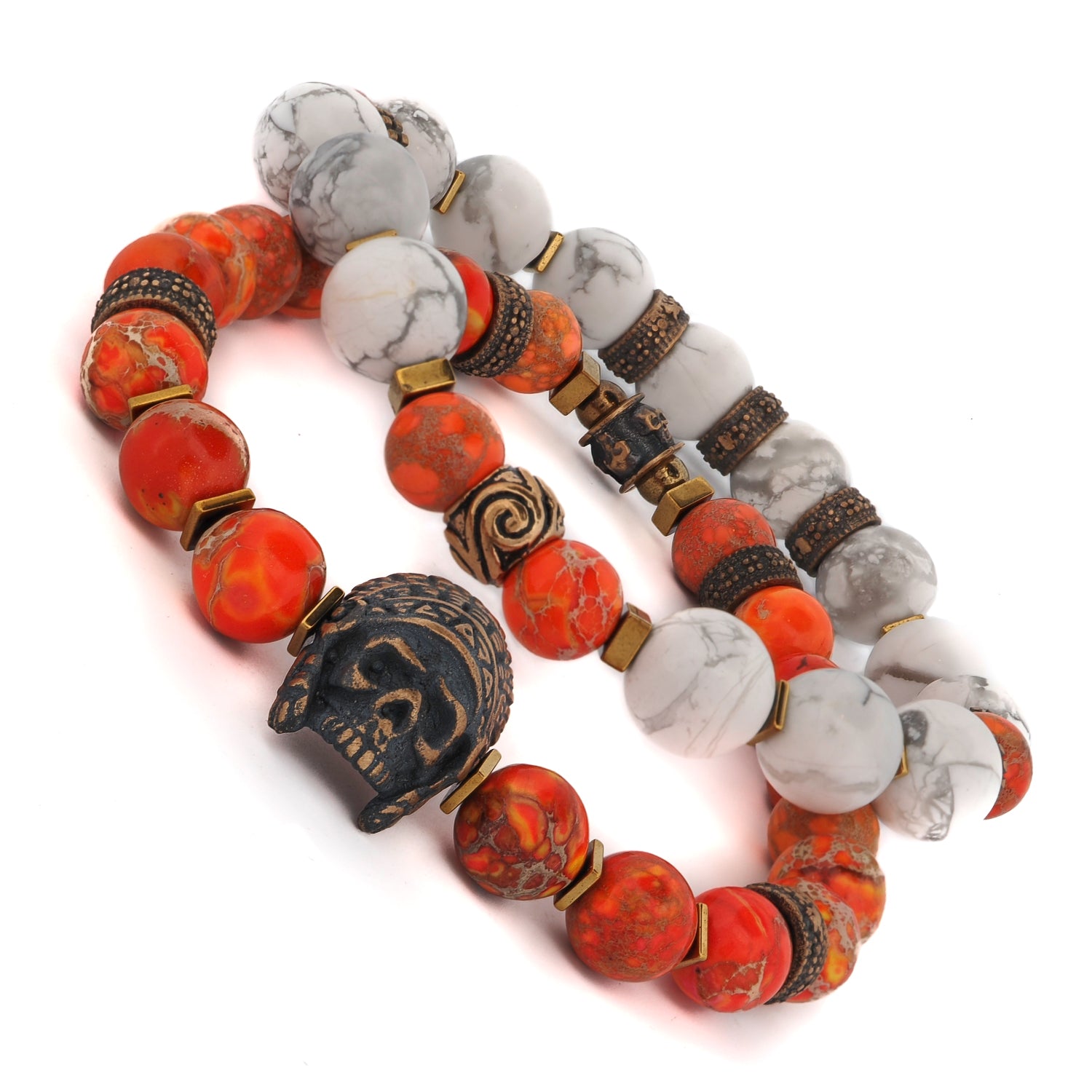 Warrior Soul Bronze Indian Chief & Jasper Beaded Bracelet Set