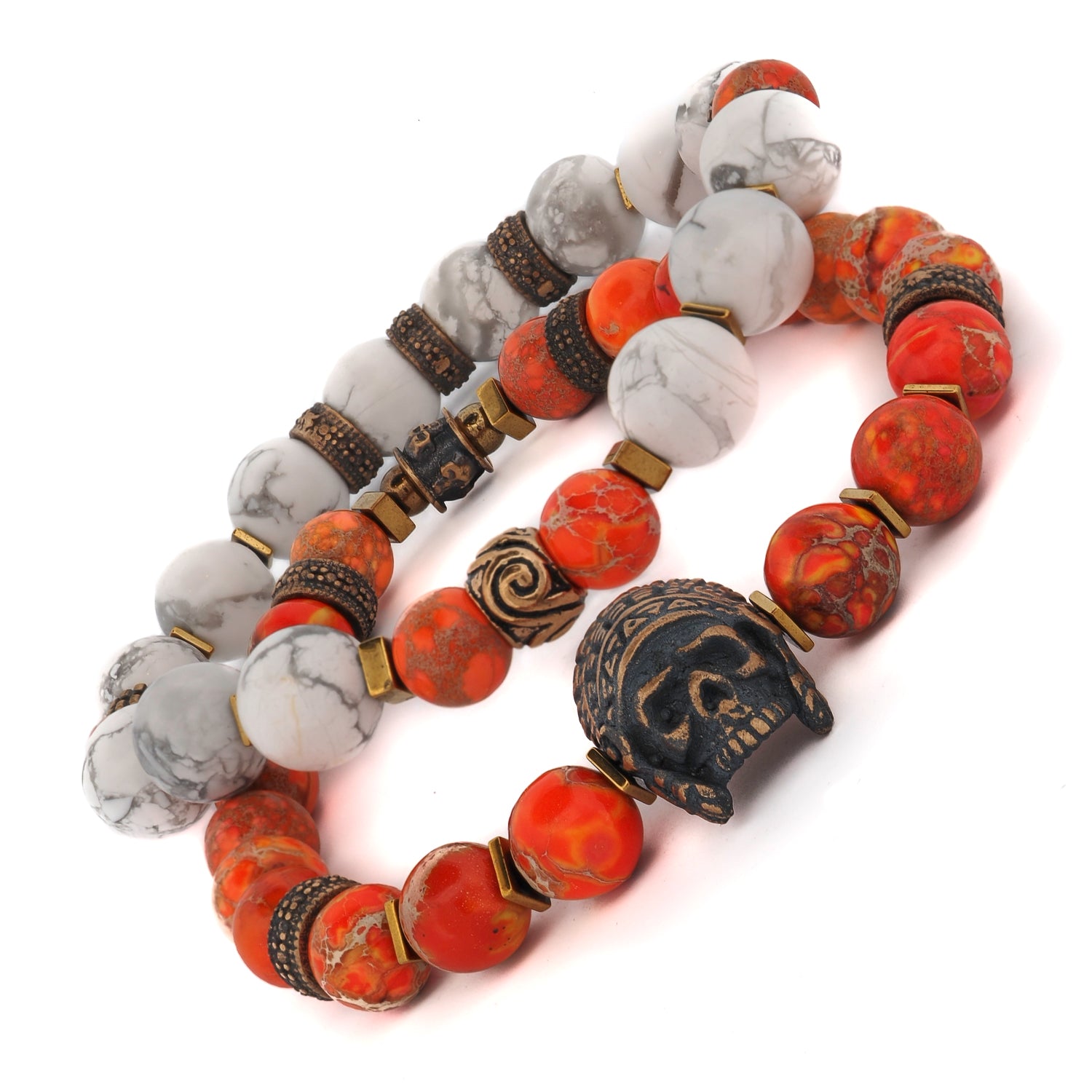 Warrior Soul Bronze Indian Chief & Jasper Beaded Bracelet Set