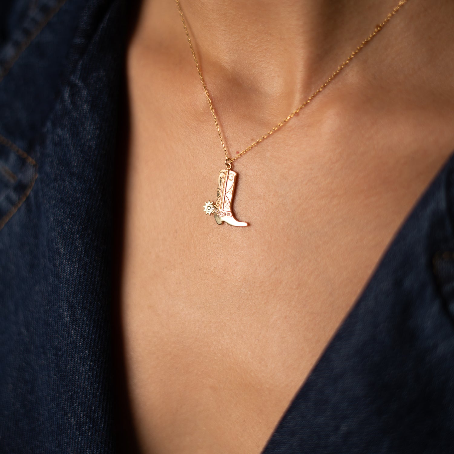 Western Spirit Cowboy Boot Gold Vermeil Necklace