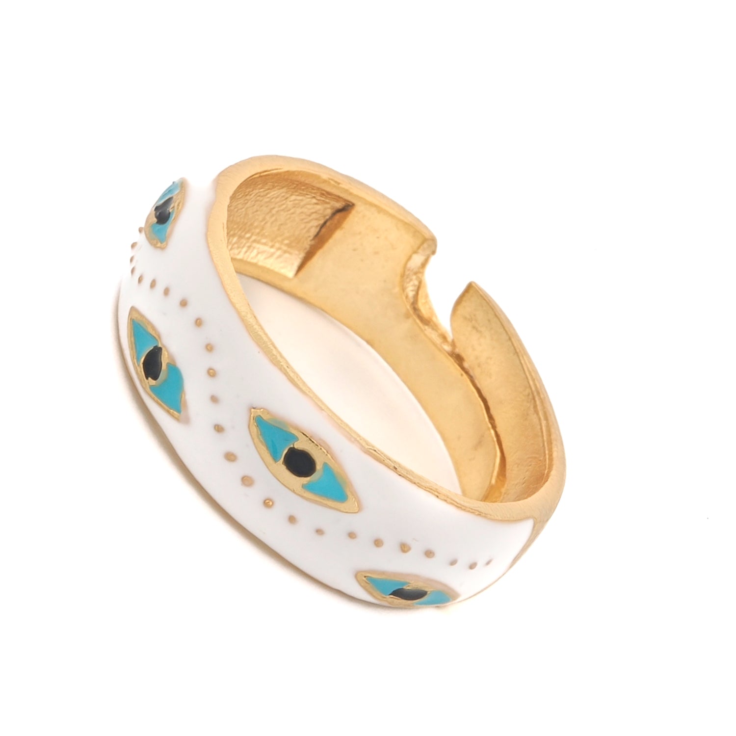 White Enamel Evil Eye Gold Adjustable Band Ring