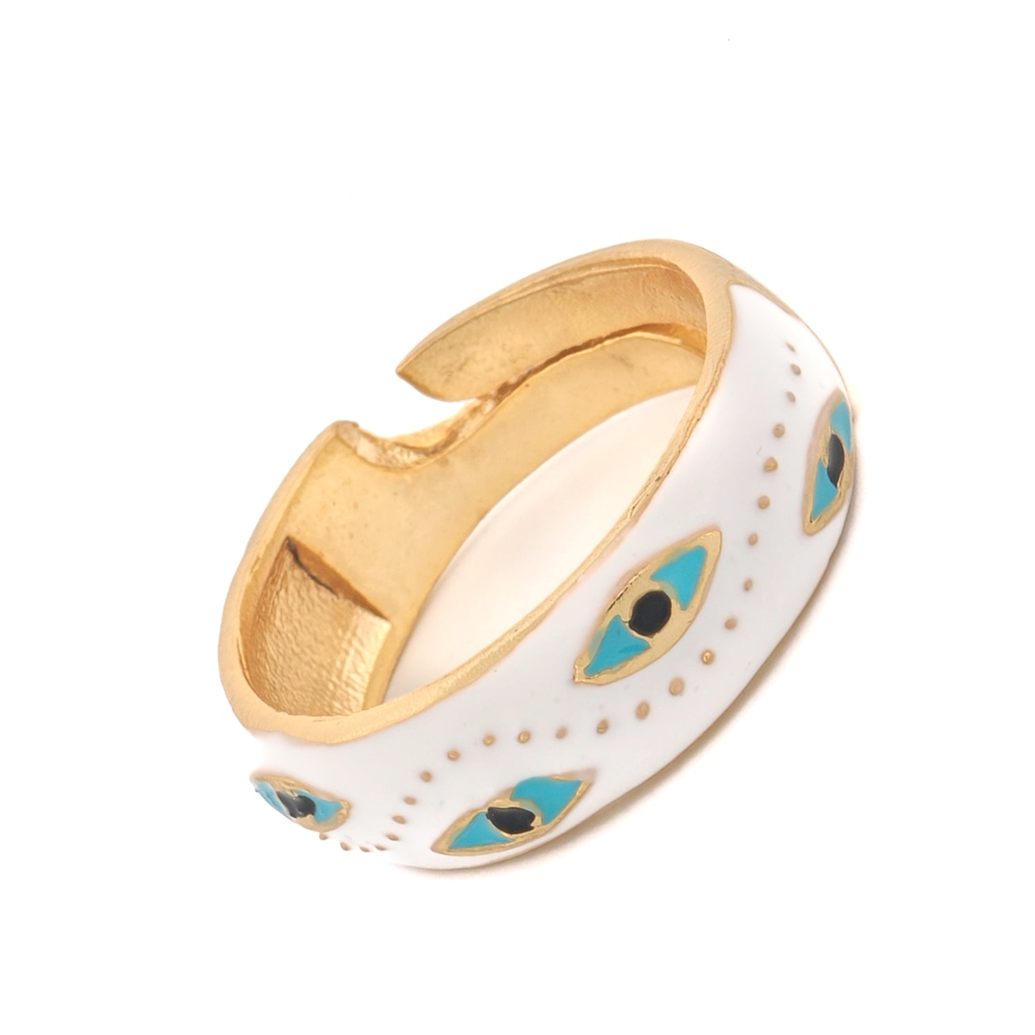 White Enamel Evil Eye Gold Adjustable Band Ring