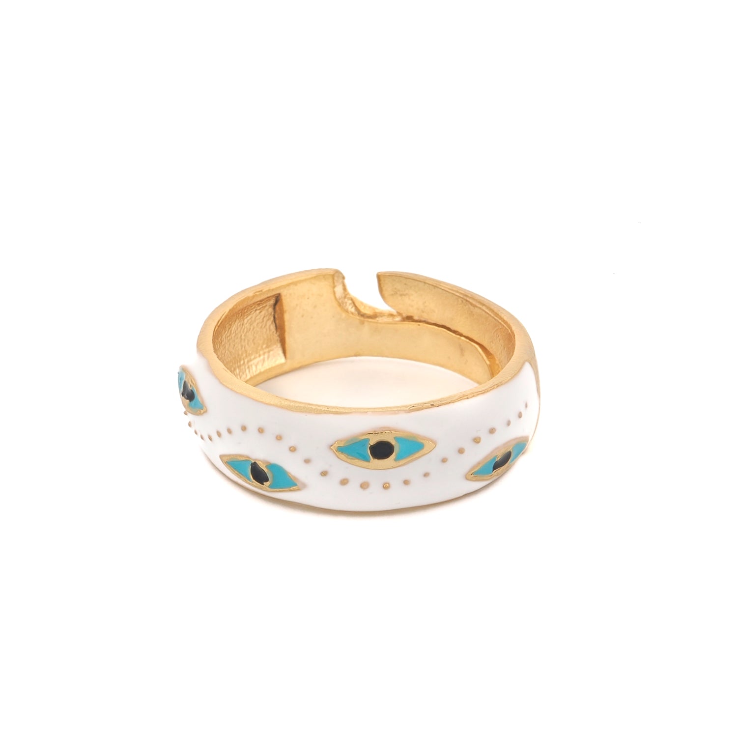 White Enamel Evil Eye Gold Adjustable Band Ring