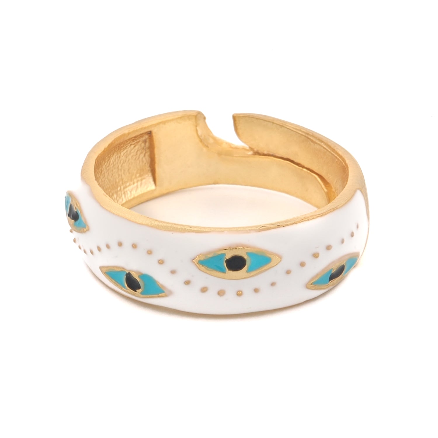 White Enamel Evil Eye Gold Adjustable Band Ring