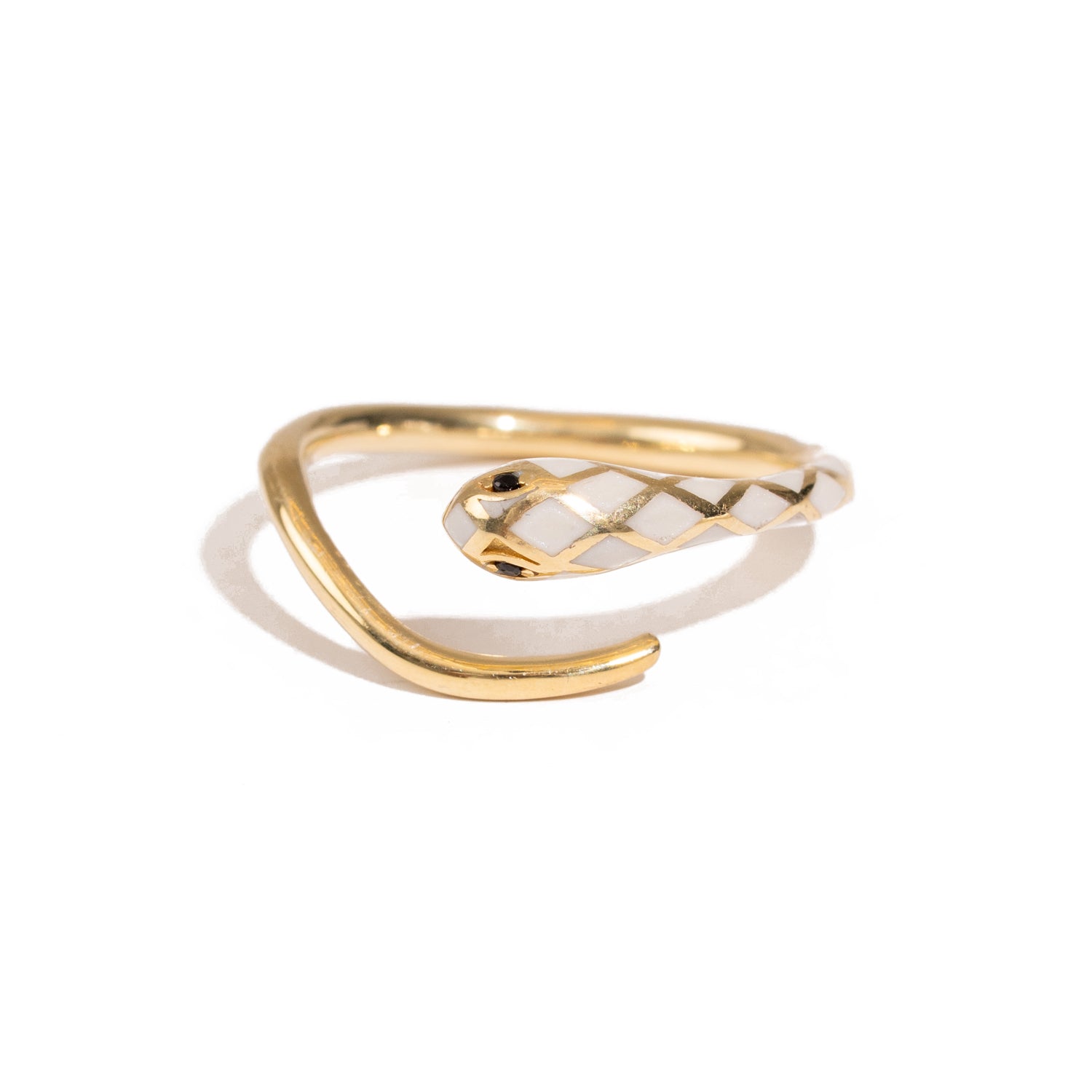 White Enamel Gold Snake Ring