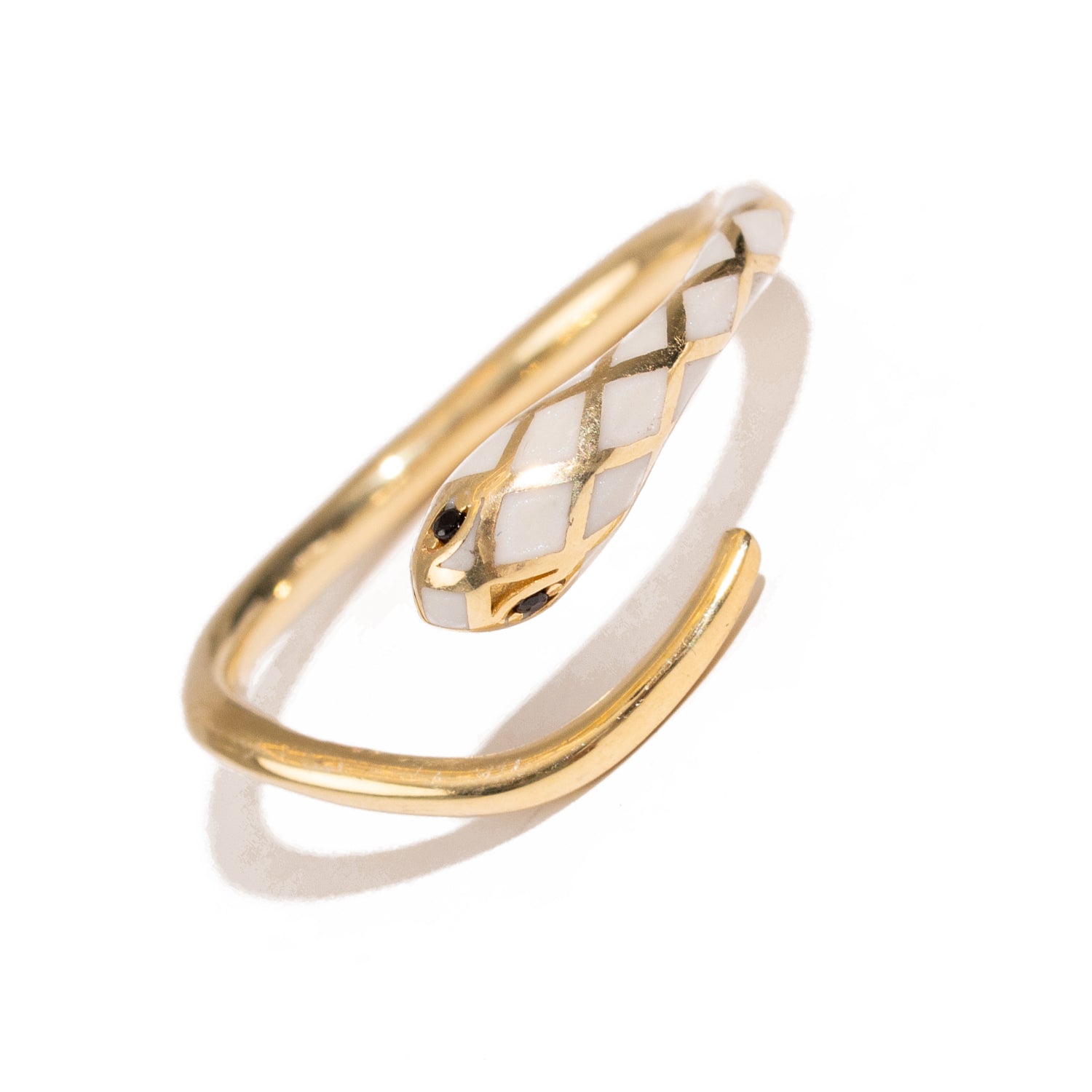 White Enamel Gold Snake Ring
