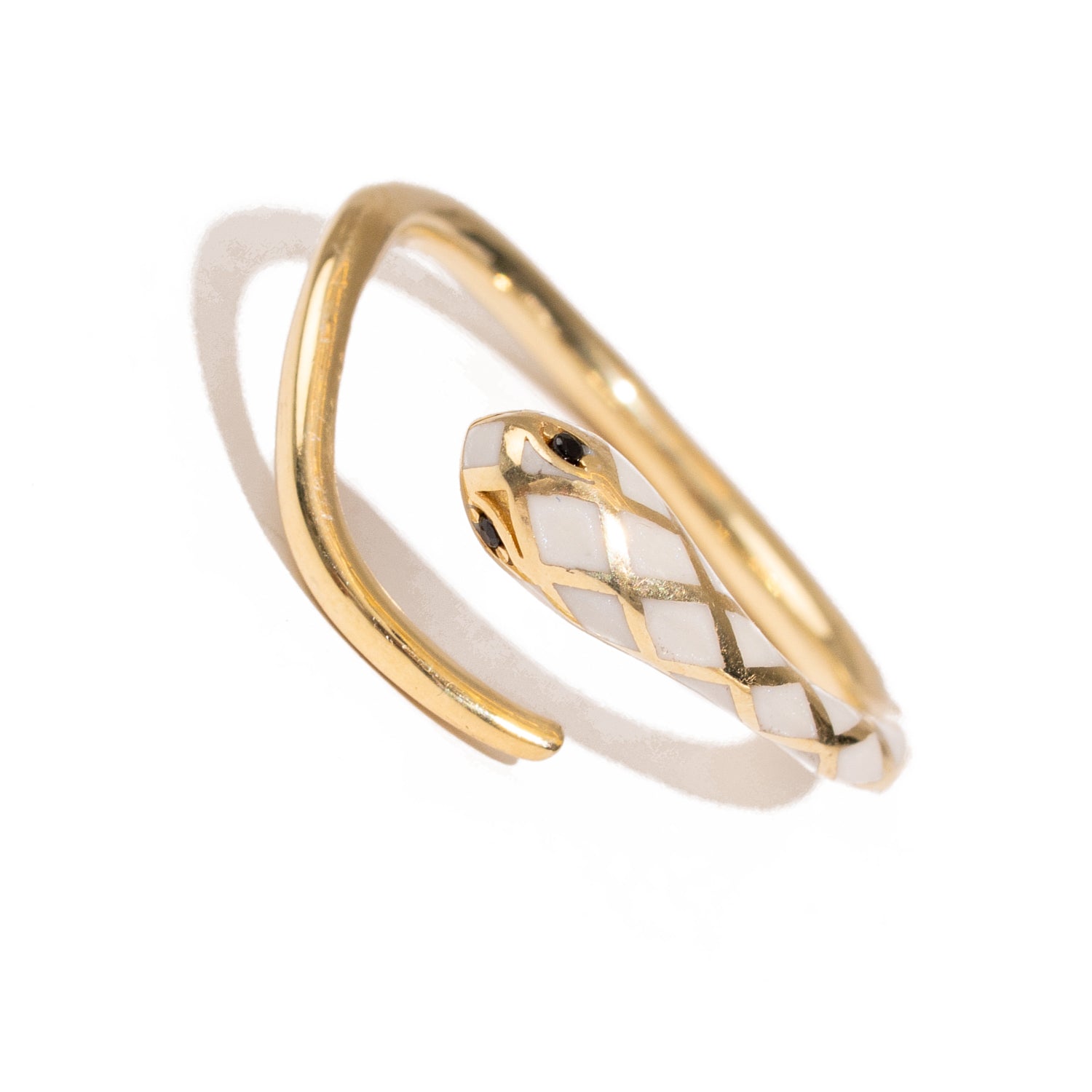 White Enamel Gold Snake Ring