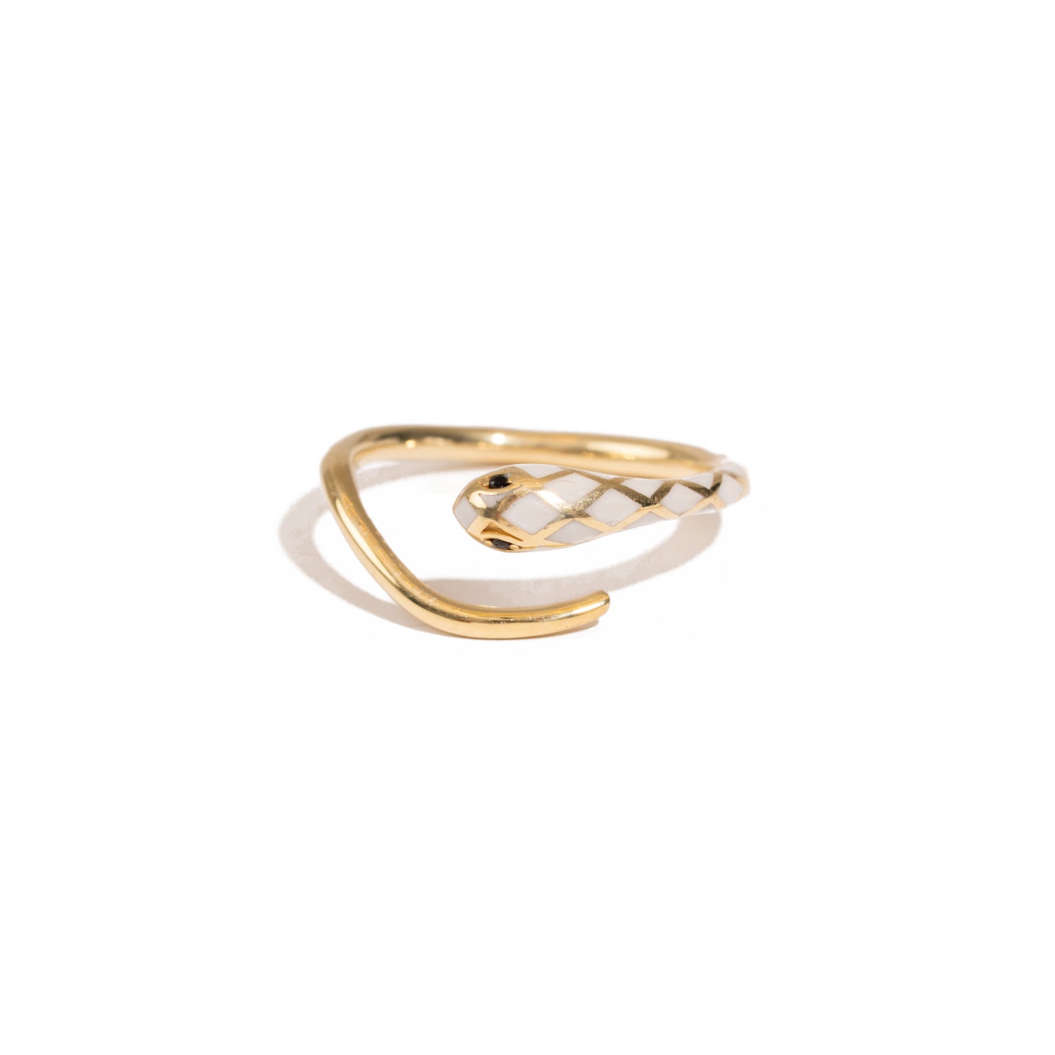 White Enamel Gold Snake Ring