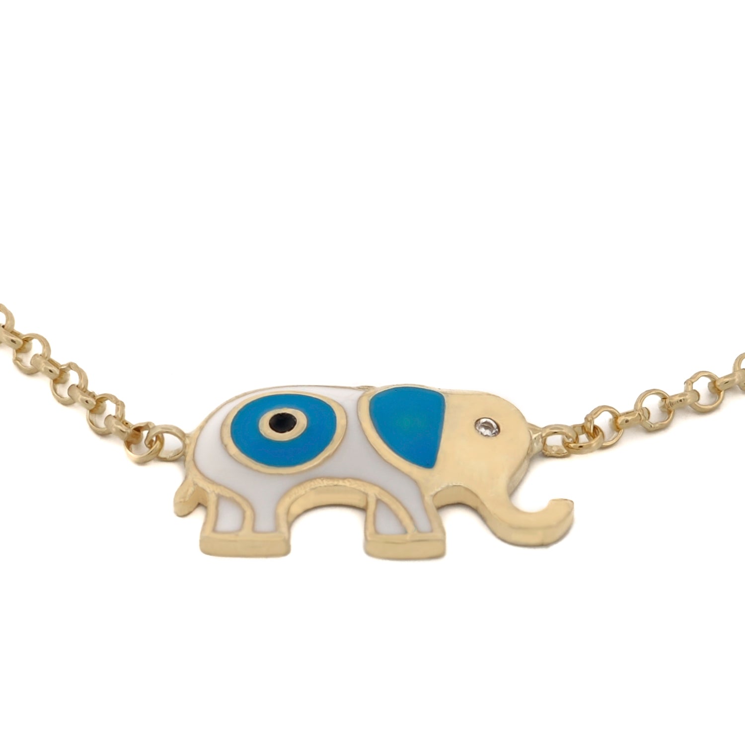 Minimalist Elephant Charm Bracelet with Evil Eye for Good Fortune and Protection