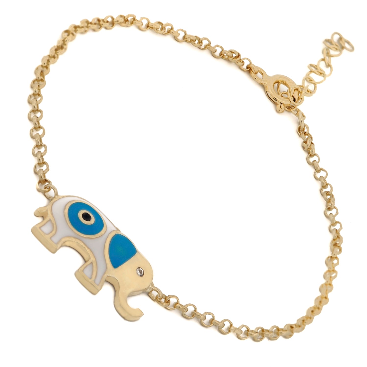 Wishful Elephant & Evil Eye Gold Bracelet with Adjustable Chain for Daily Wear