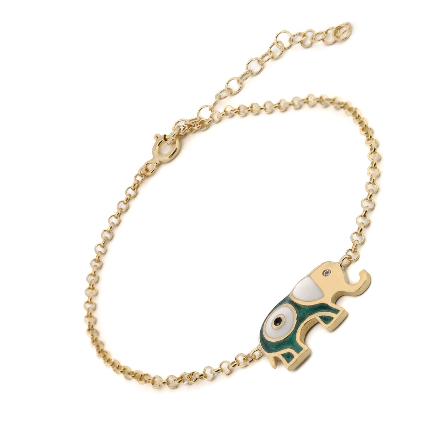 Handmade Gold-Plated Bracelet with Elephant Charm and Spiritual Evil Eye Protection